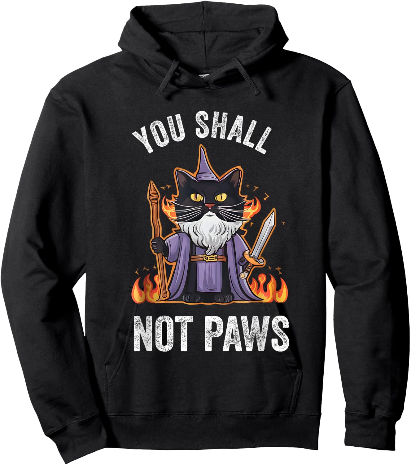 You Shall Not Paws Cute Funny RPG Cat Wizard Hoodie - Hoodie | Black