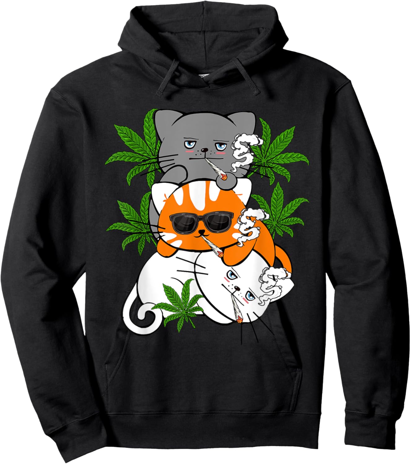 Funny Kawaii Cat Smoking Weed Marijuana Cannabis Kitten Hoodie - Hoodie | Black