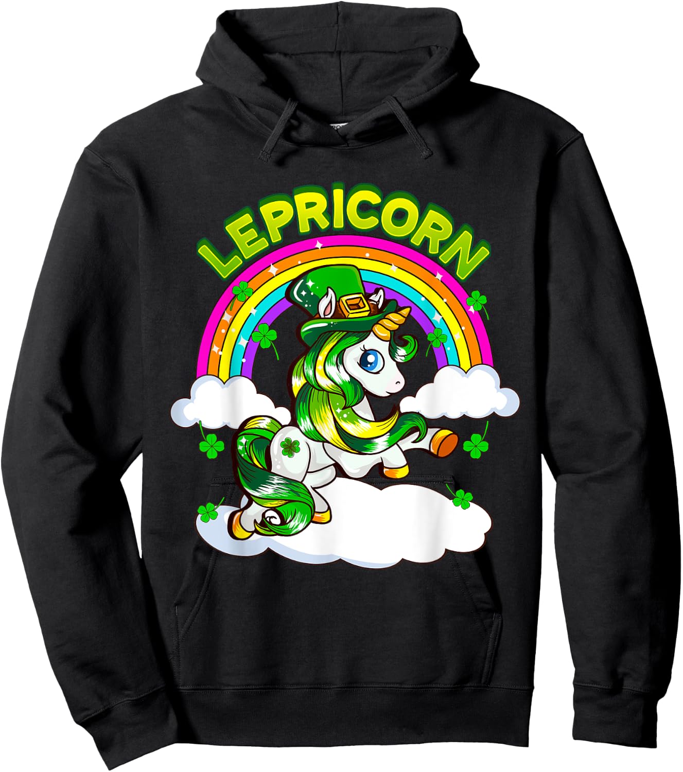 St Patricks Day Girls Unicorn Irish Lepricorn Women Youth Hoodie - Hoodie | Black