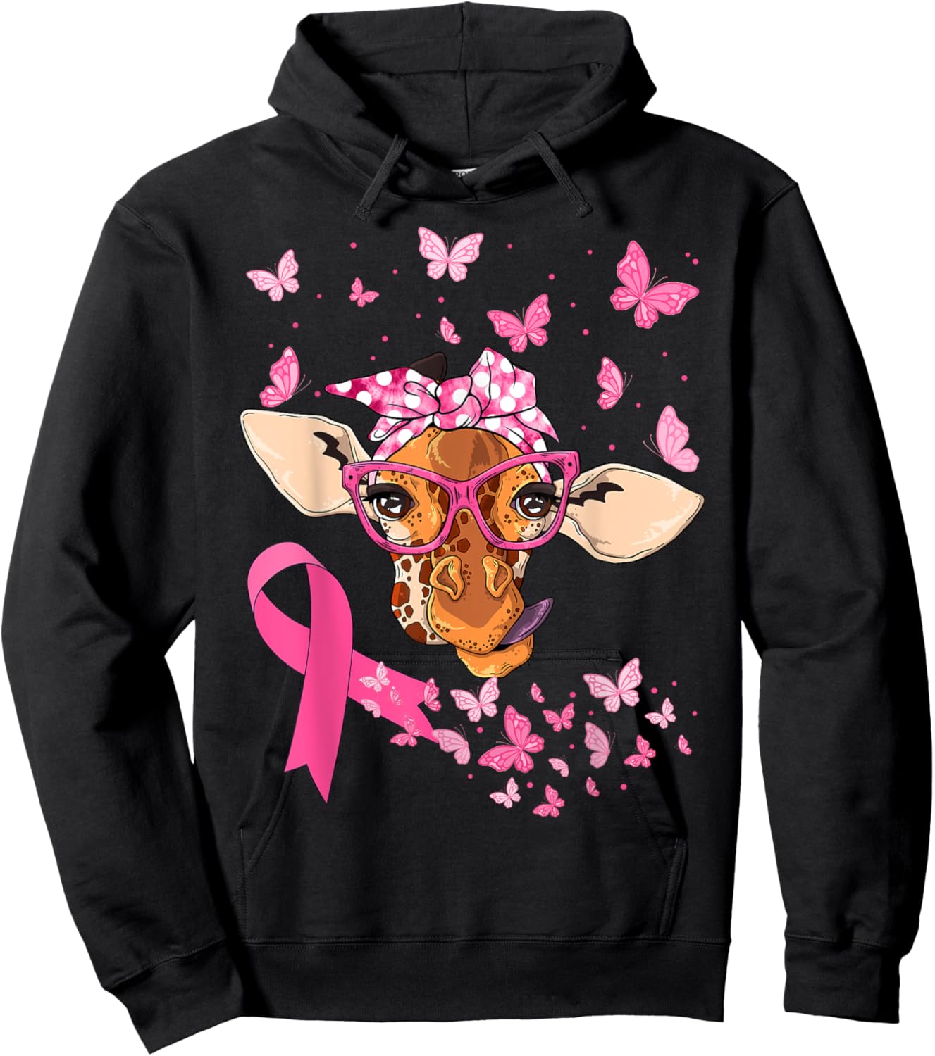 Giraffe & Bandana Pink Ribbon Breast Cancer Awareness Day Hoodie - Hoodie | Black