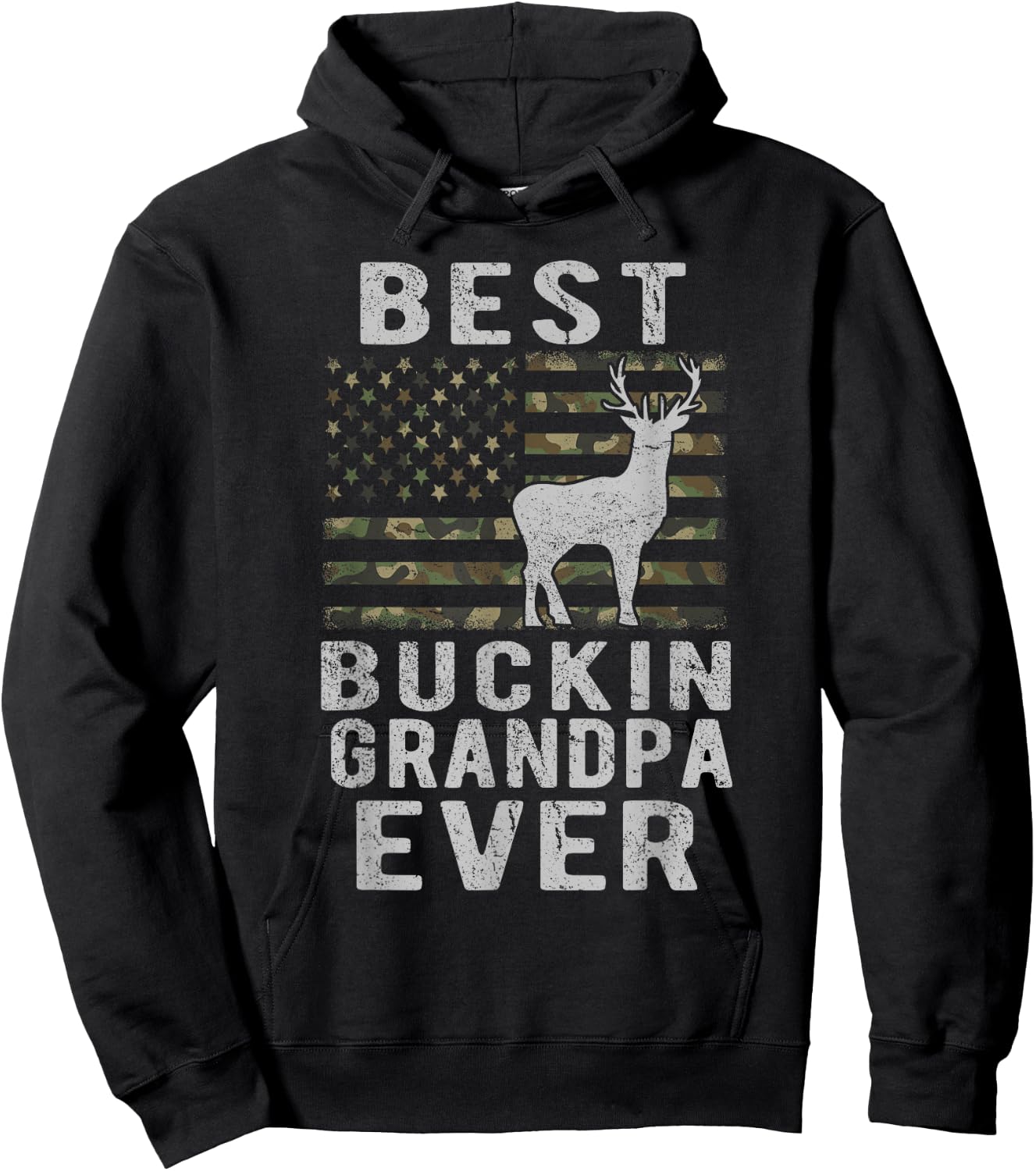 Best Bucking Grandpa Ever Camouflage US Flag Deer Hunting Hoodie - Hoodie | Black