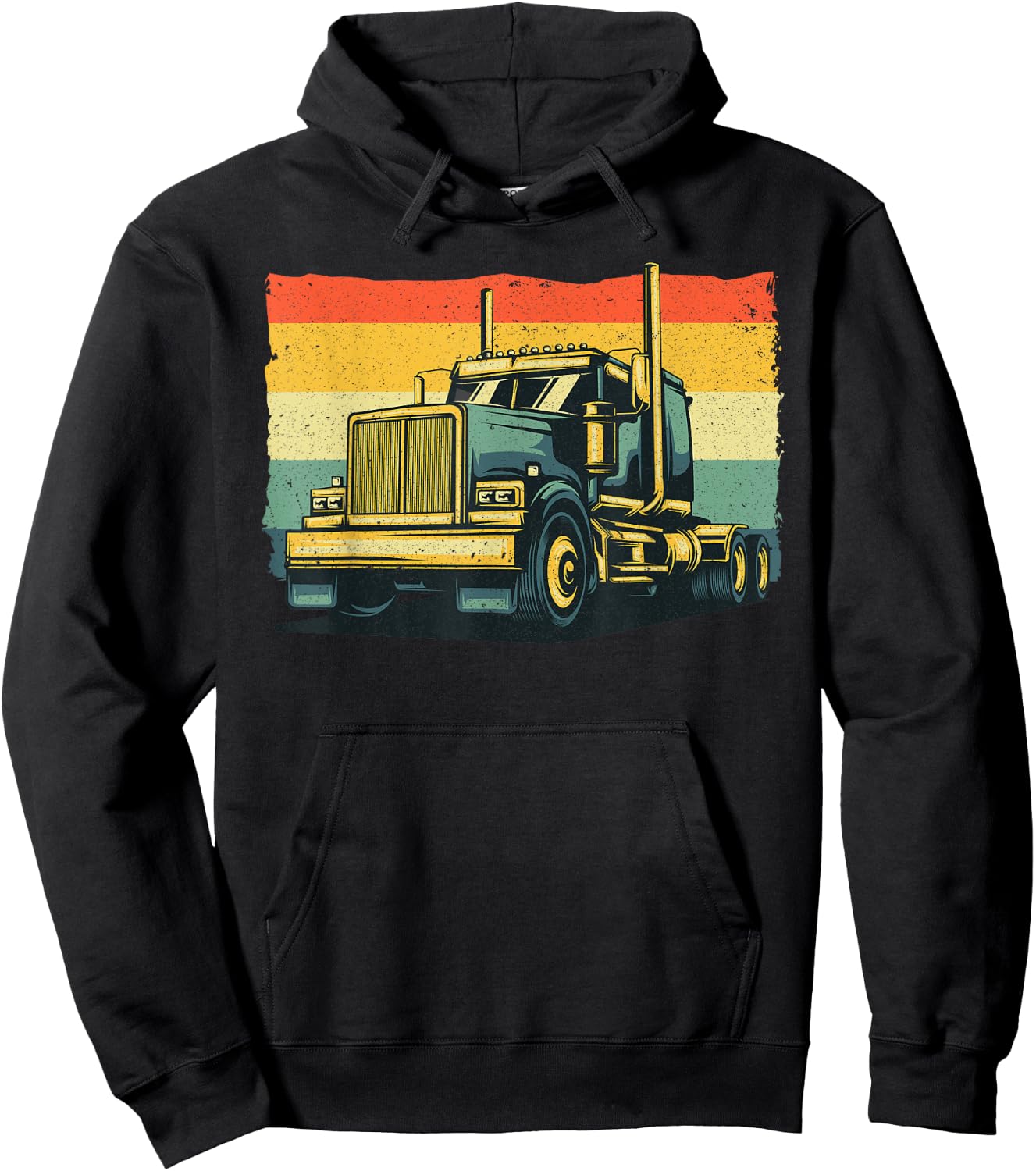 Vintage Trucker Art Women Kids Trucking Truck Driver Hoodie - Hoodie | Black