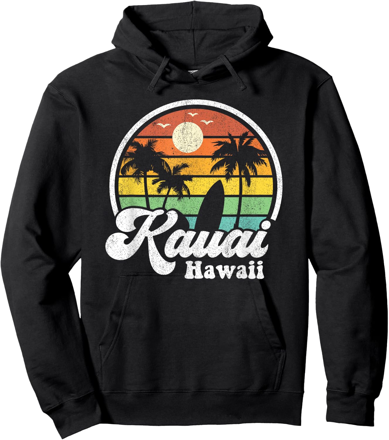 Vintage Kauai Beach Hawaii Surf Hawaiian Surfing 70's Gift Hoodie - Hoodie | Black