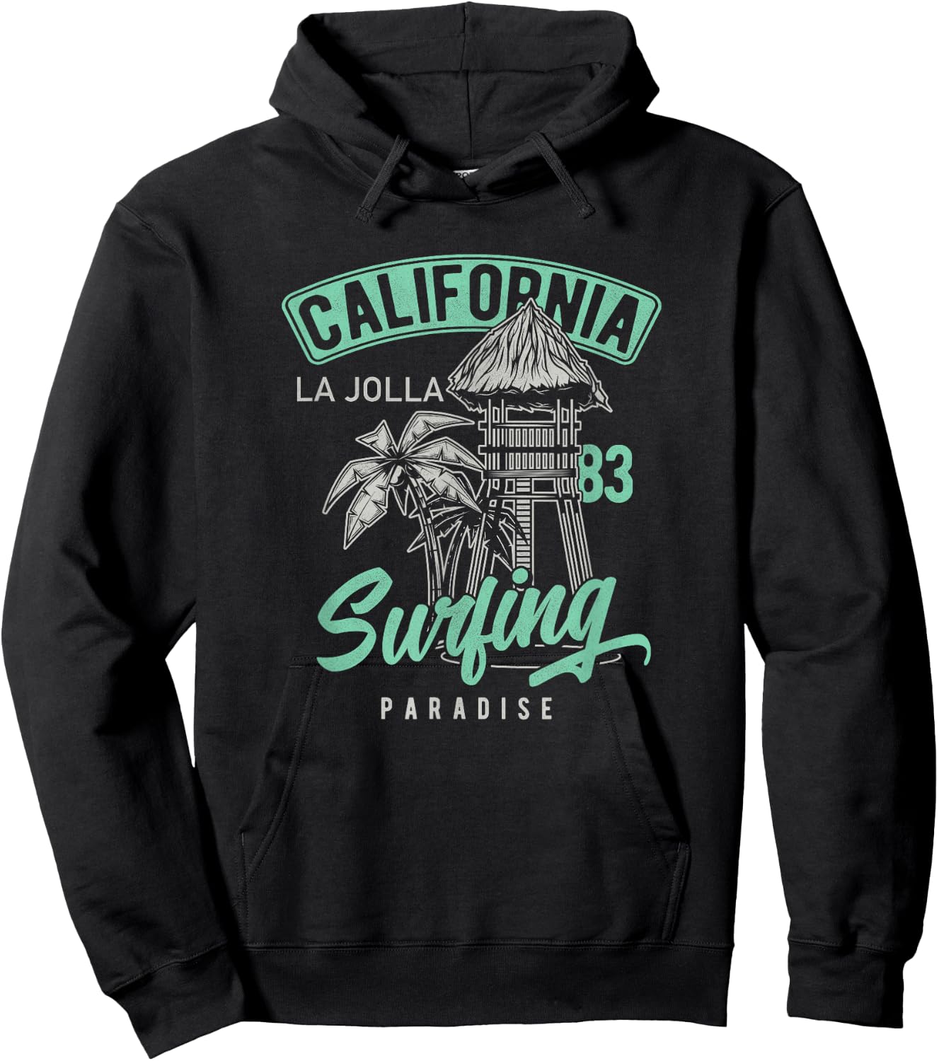La Jolla Vintage Retro / 70s 80s Throwback Surf Hoodie - Hoodie | Black