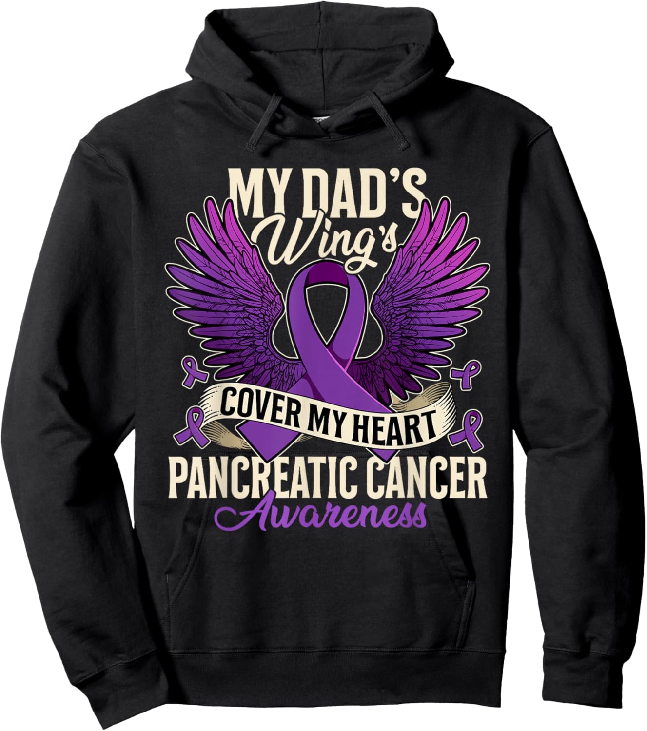 My Dad's Wings Cover My Heart Pancreatic Cancer Awareness Hoodie - Hoodie | Black