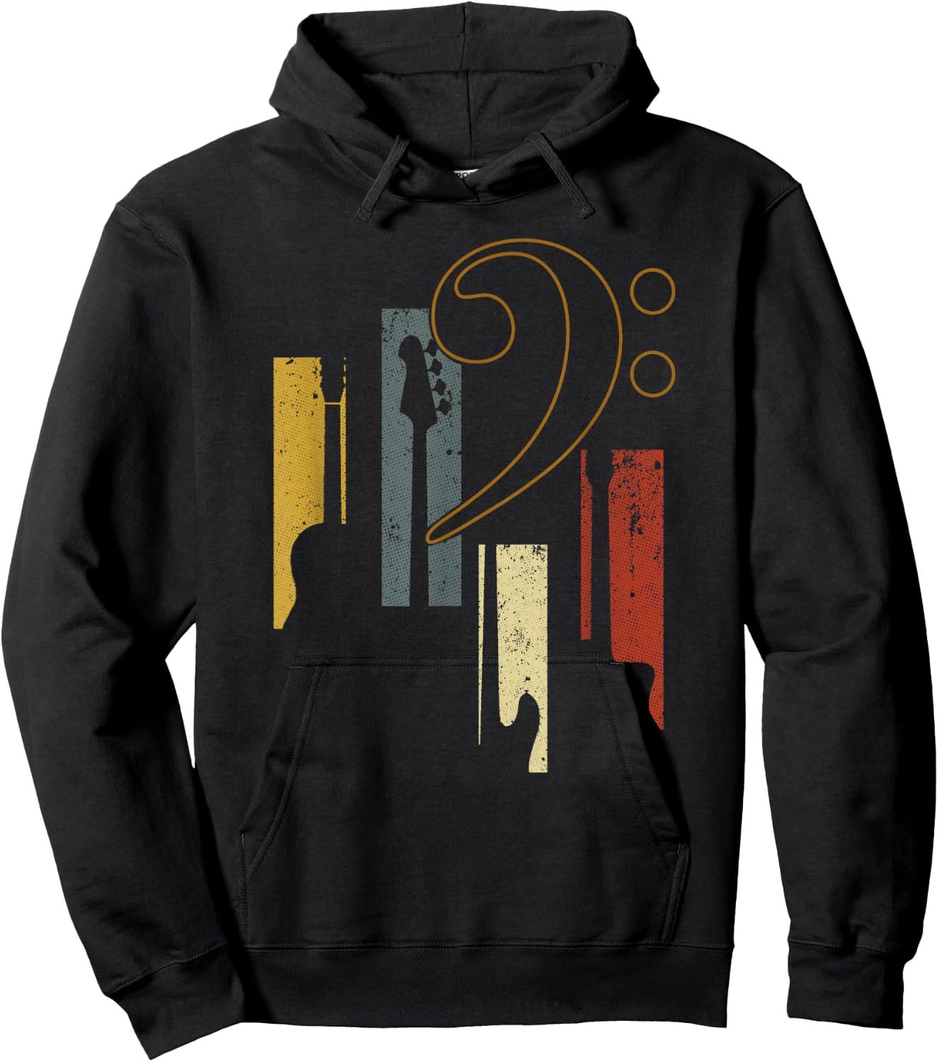 Bass Clef Vintage Bass Guitar Players Music Vintage Guitar Hoodie - Hoodie | Black