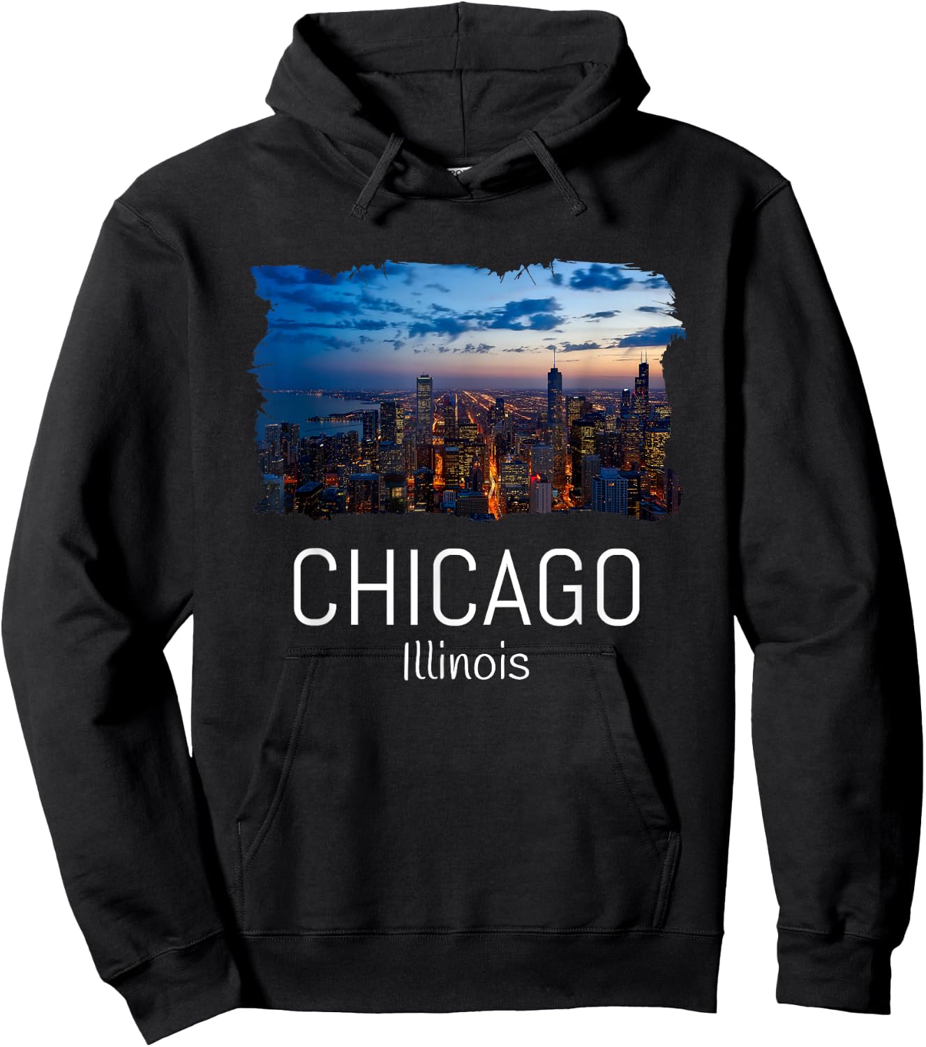 Chicago Skyline At Night Cool Souvenir Chicago Illinois Hoodie - Hoodie | Black