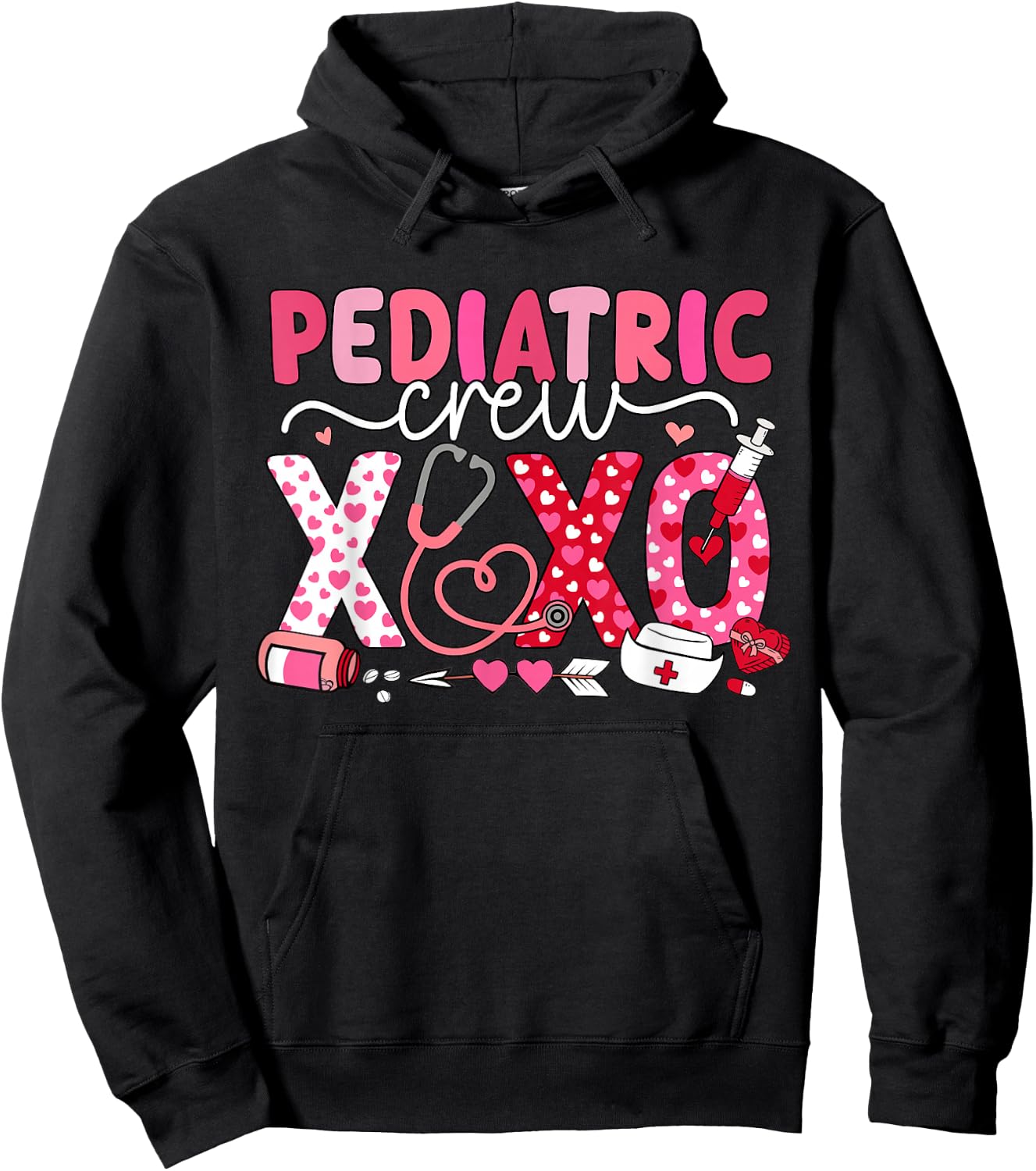 XOXO Nurse Pediatric Crew Nurse Valentine Leopard Crew PEDS Hoodie - Hoodie | Black