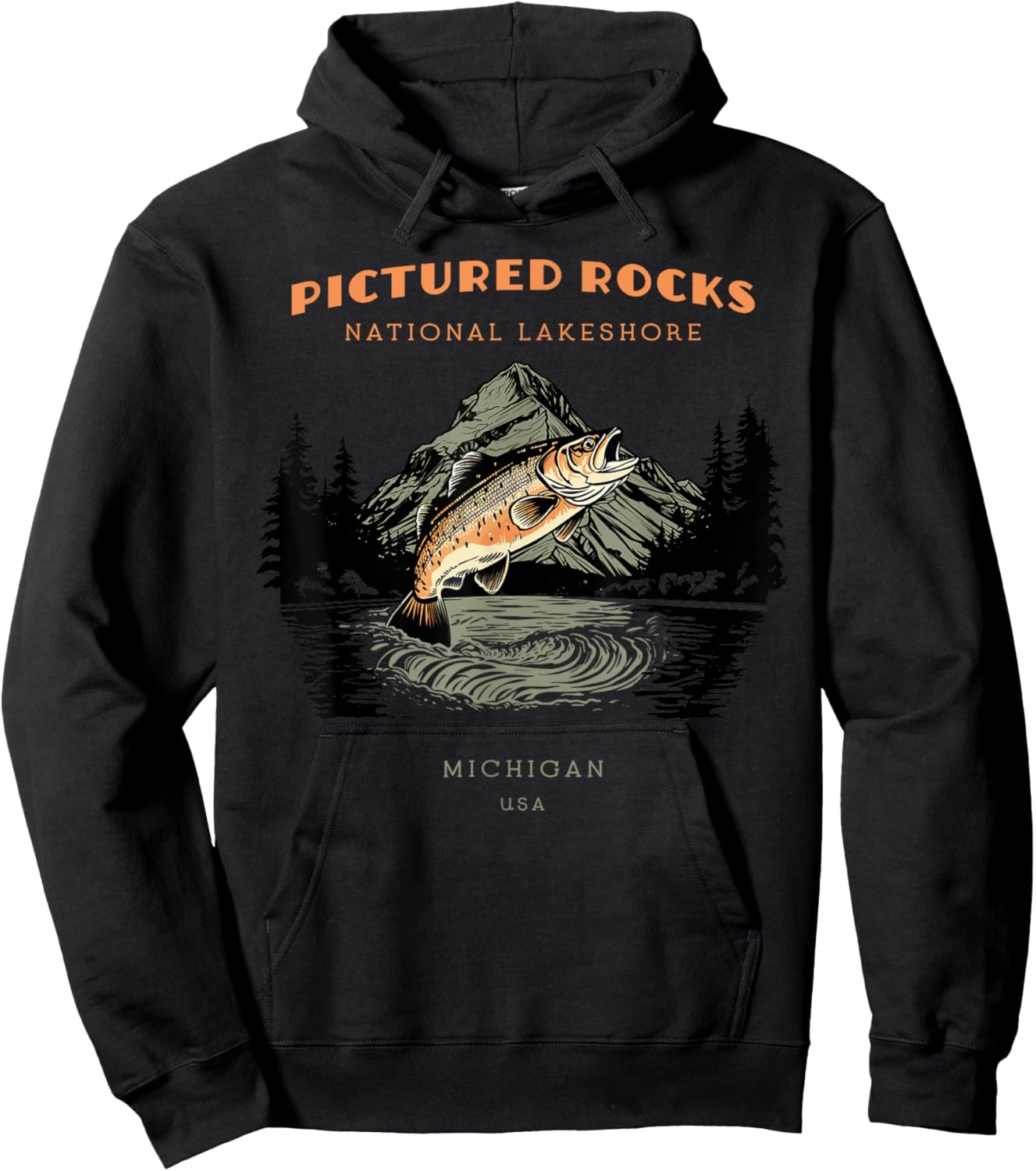 Pictured Rocks National Lakeshore Michigan Retro Vintage Hoodie - Hoodie | Black