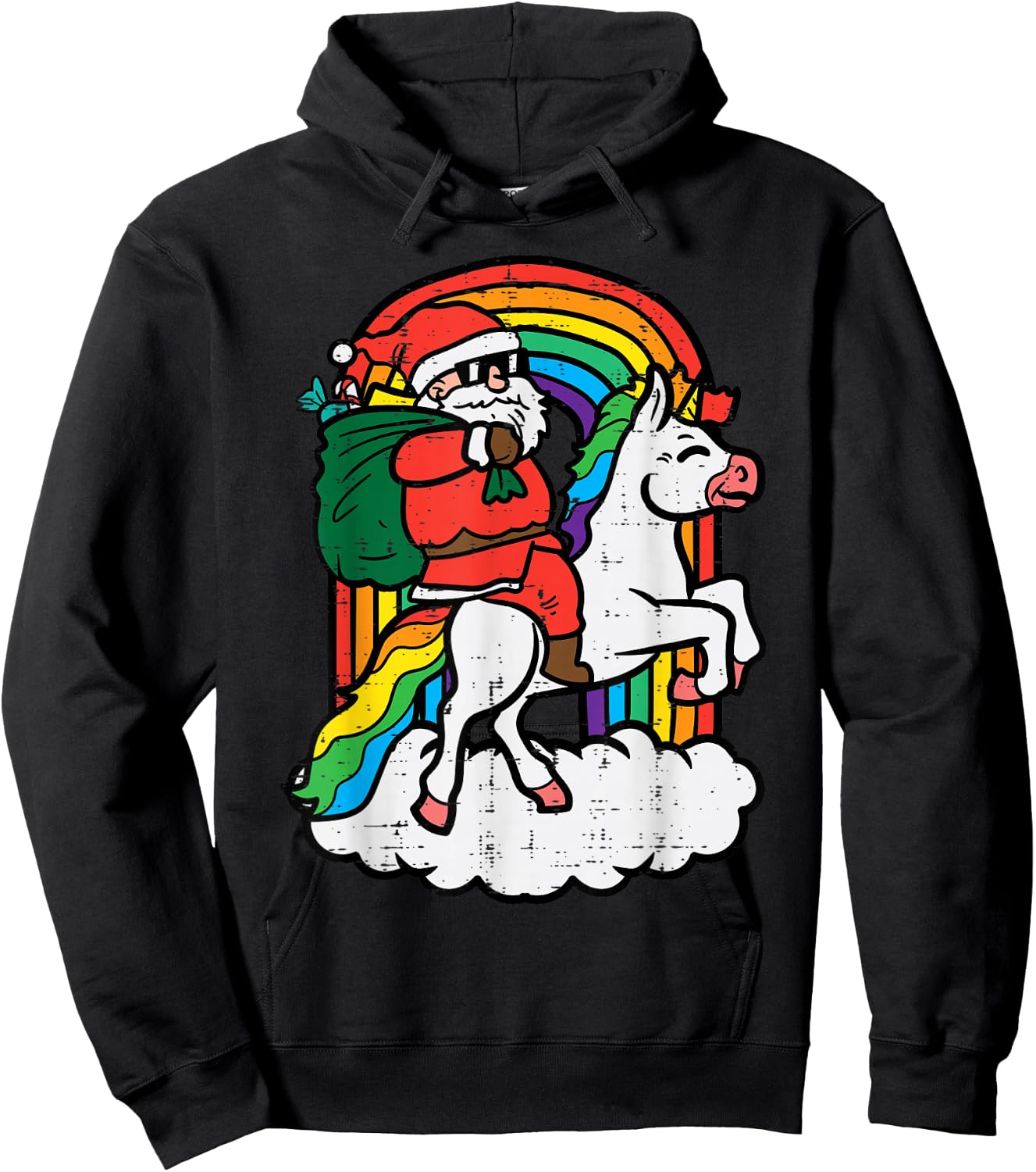 Santa On Unicorn Rainbow Christmas Xmas Toddler Girls Kids Hoodie - Hoodie | Black