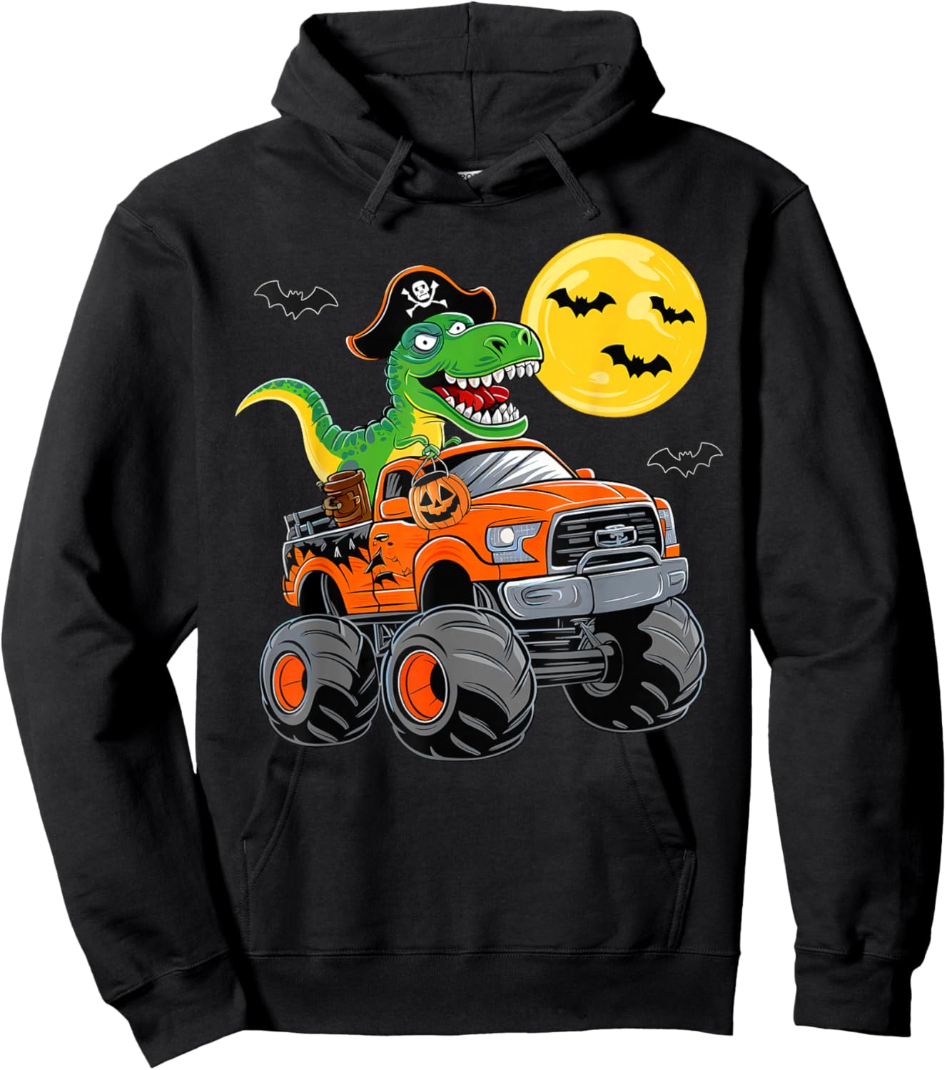 Boys Halloween Monster Truck T Rex Pirate Dinosaur Toddler Hoodie - Hoodie | Black