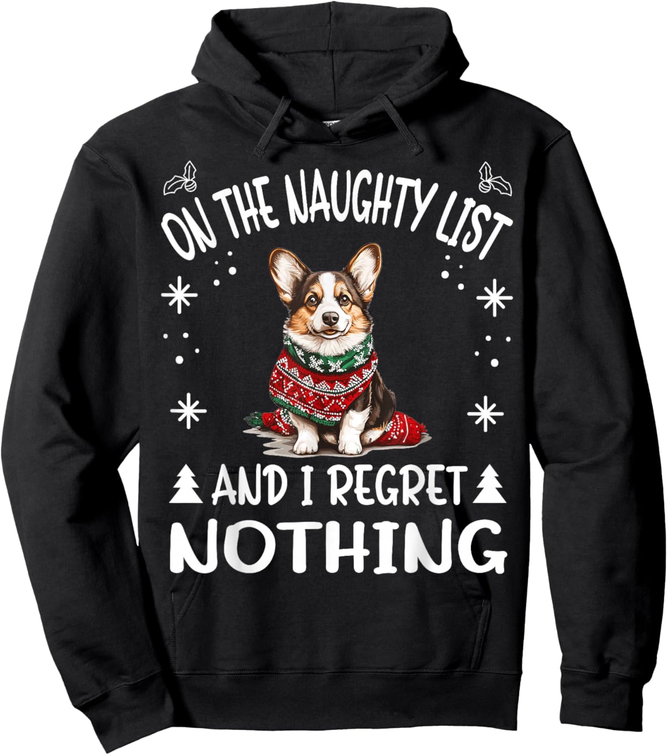 Cute Cardigan Welsh Corgi Dog Christmas On The Naughty List Women Hoodie - Hoodie | Black