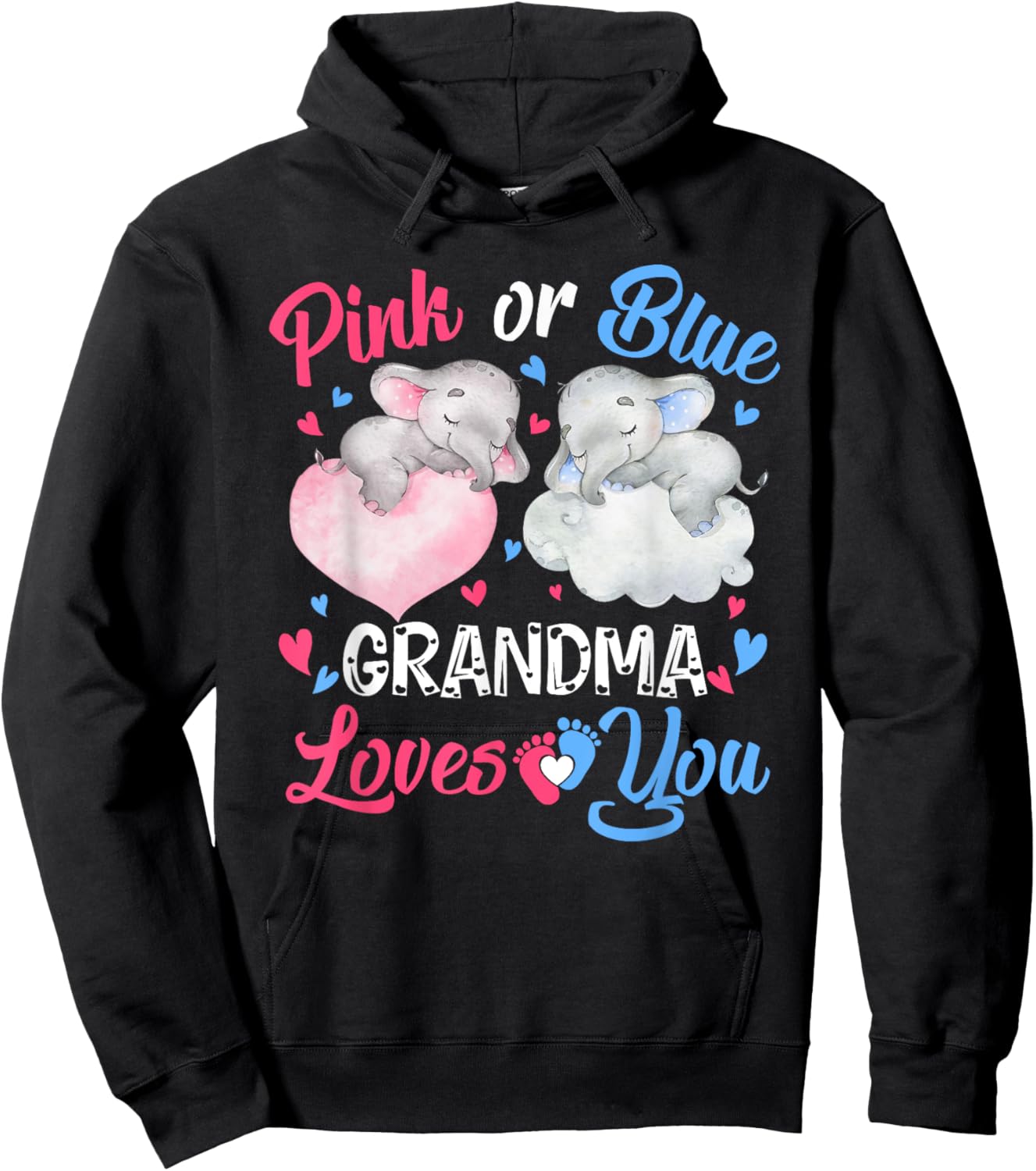 Pink or Blue Grandma Loves You Shirt Elephant Gender Reveal Hoodie - Hoodie | Black