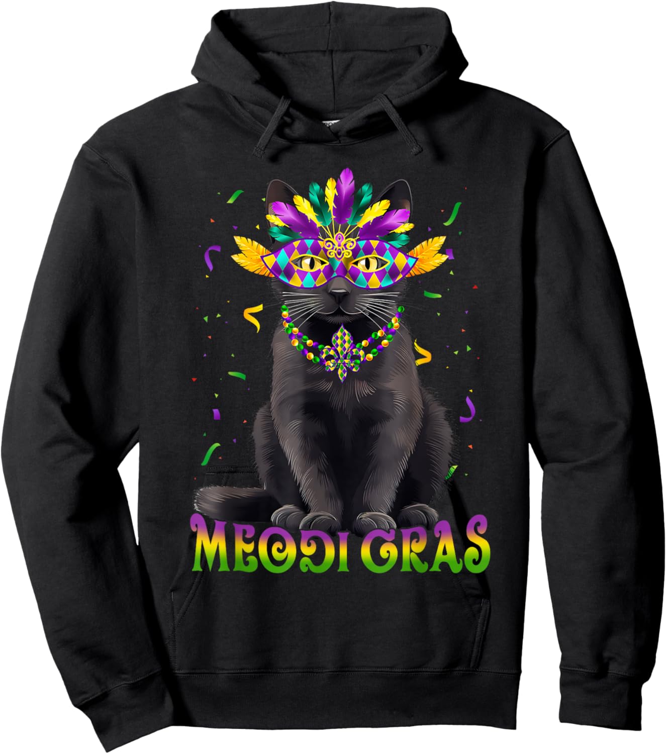 Meowdi Gras Mardi Gras Cat Lover New Orleans Louisiana USA Hoodie - Hoodie | Black