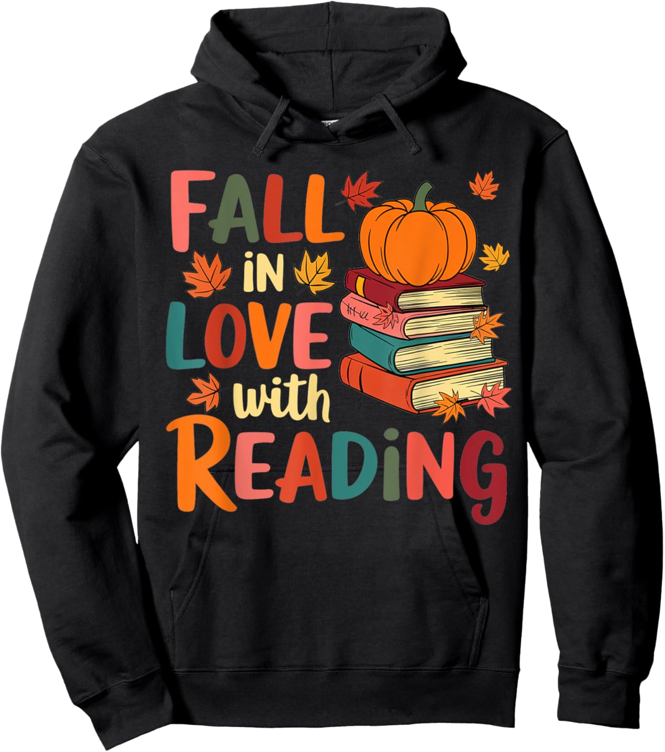 Fall In Love With Reading Autumn Thanksgiving Shirt Teacher Hoodie - Hoodie | Black