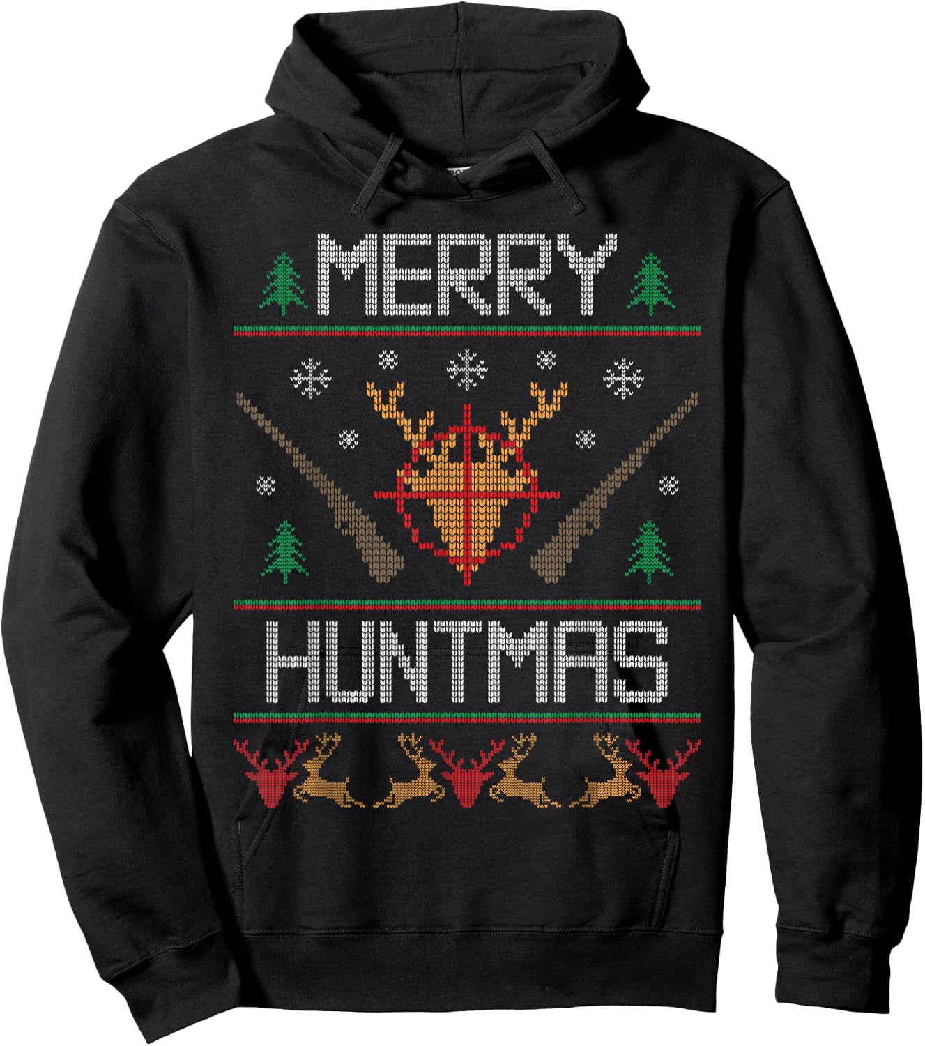 Merry Huntmas Hunting Ugly Christmas Sweater for Deer Hunter Hoodie - Hoodie | Black