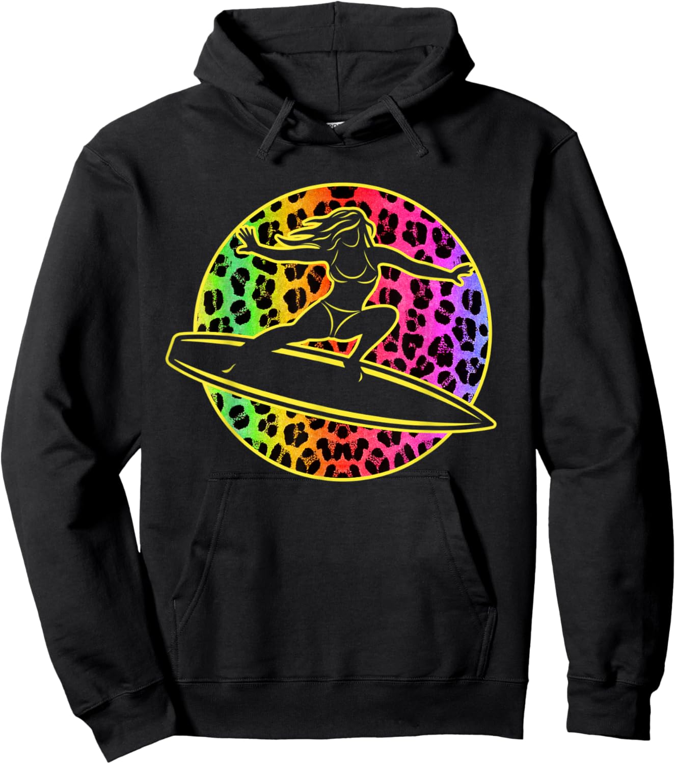 Surfing Girl Water Sports Leopard Surf Art Surfer Women Hoodie - Hoodie | Black