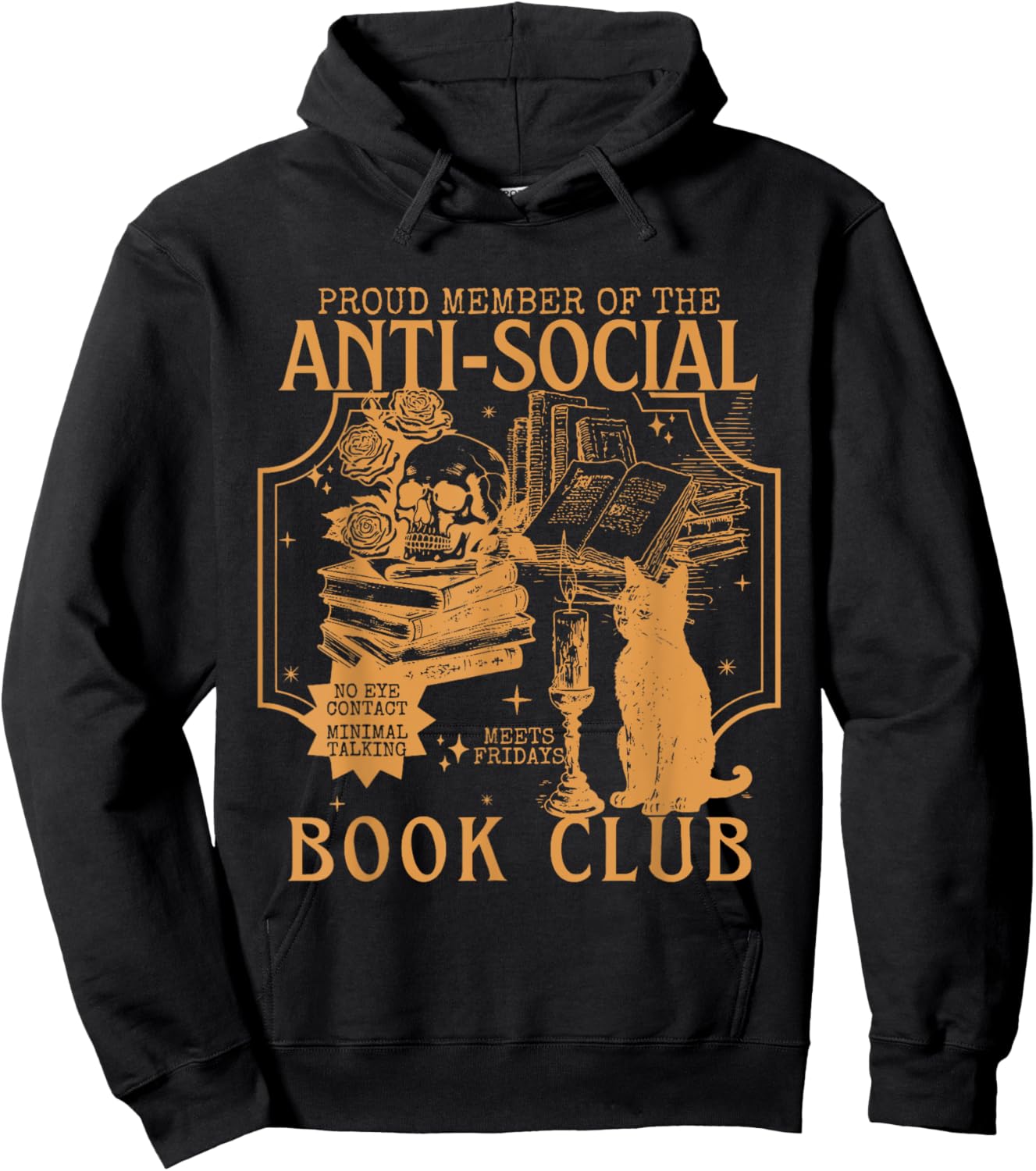 Proud Member Of The Anti-Social, Funny Cat Book Club Bookish Hoodie - Hoodie | Black