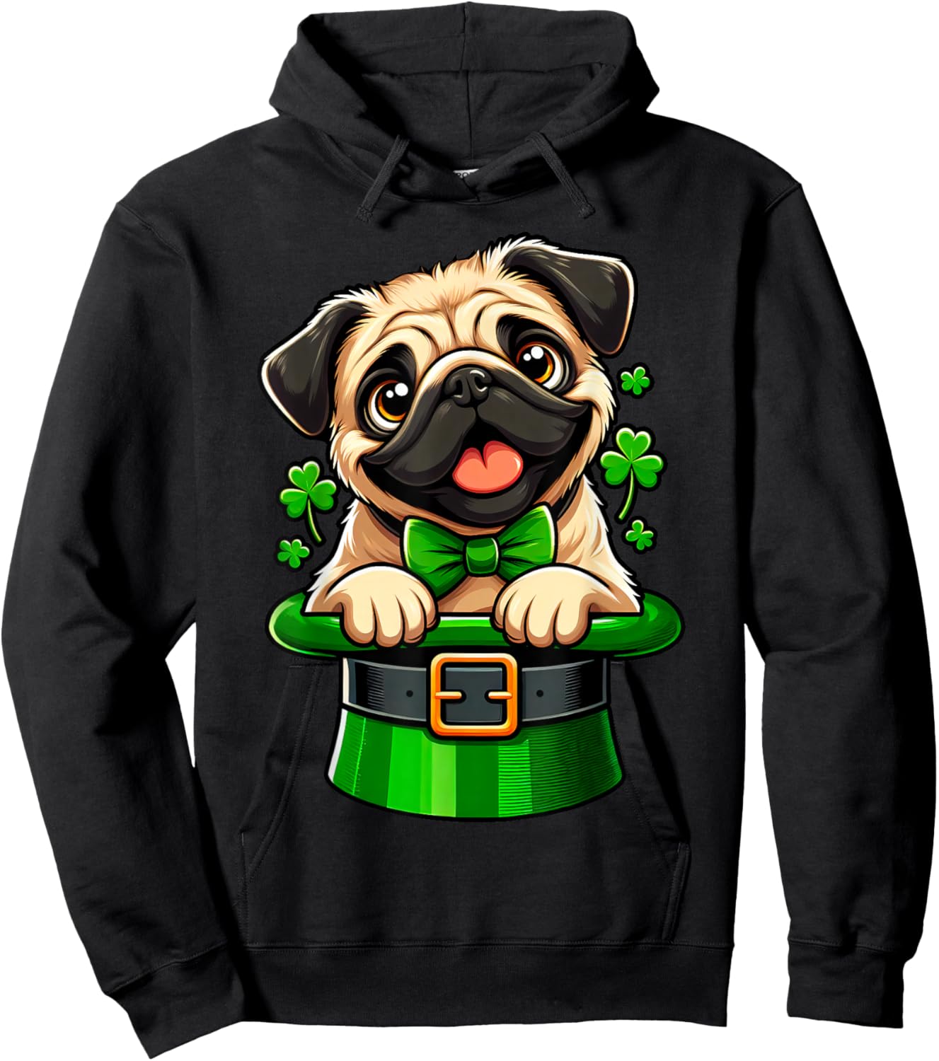 Pug St Patricks Day Leprechaun Shamrock Irish Dog Pug Lover Hoodie - Hoodie | Black