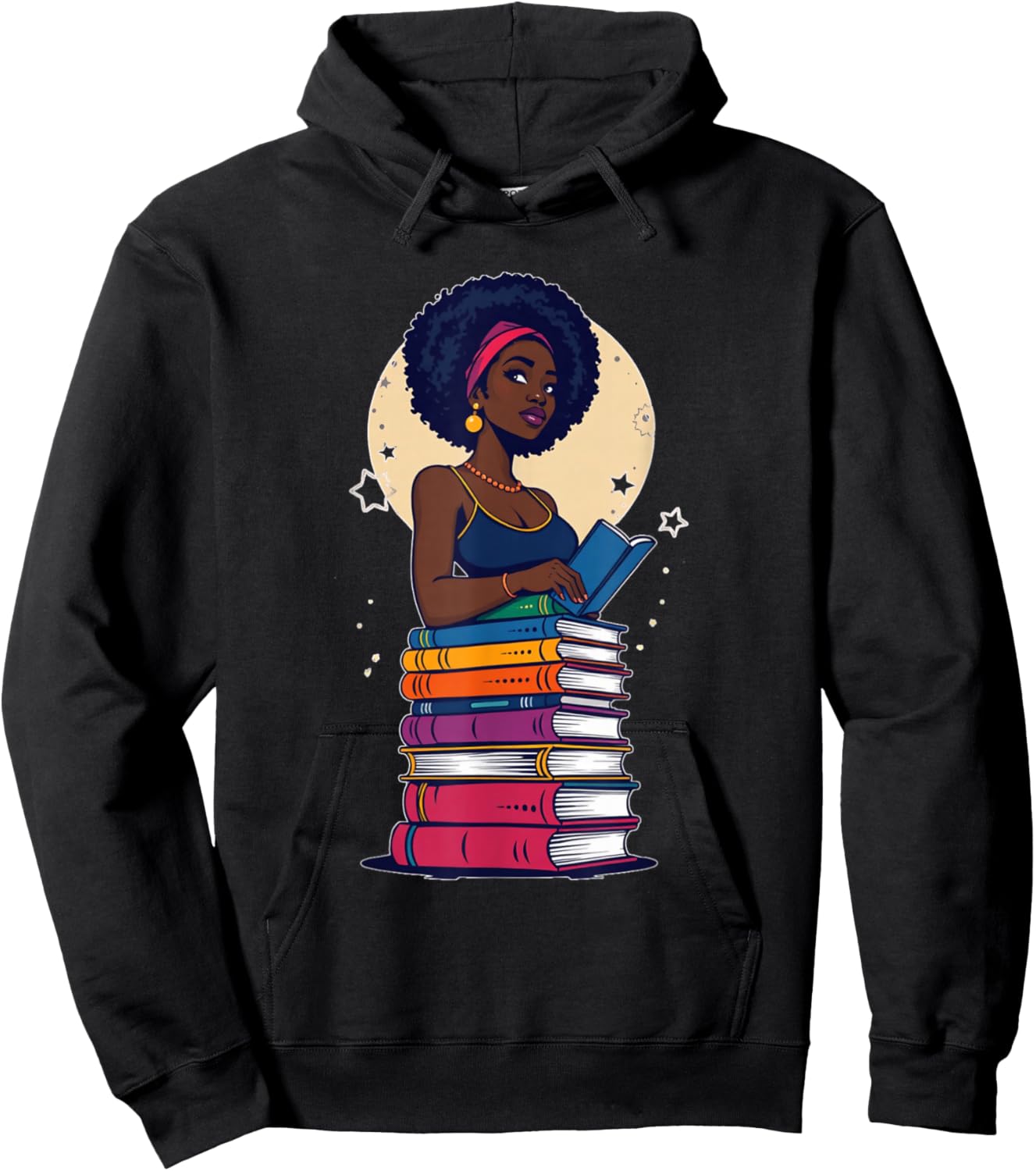 Black Woman And Books Stack - Afro Girl Reading Lover Hoodie - Hoodie | Black