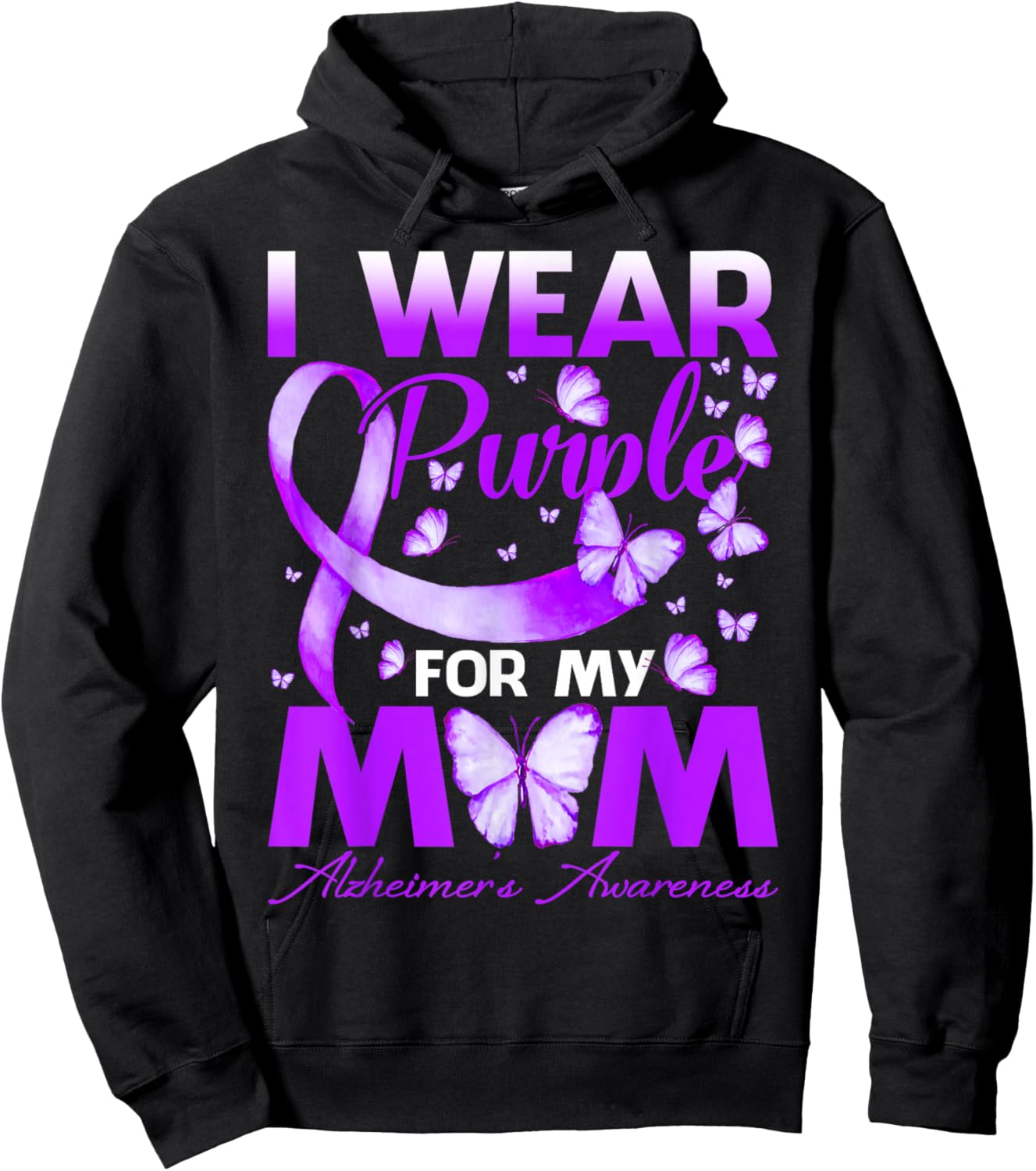 I Wear Purple for My Mom Alzheimer's Awareness Butterfly Hoodie - Hoodie | Black
