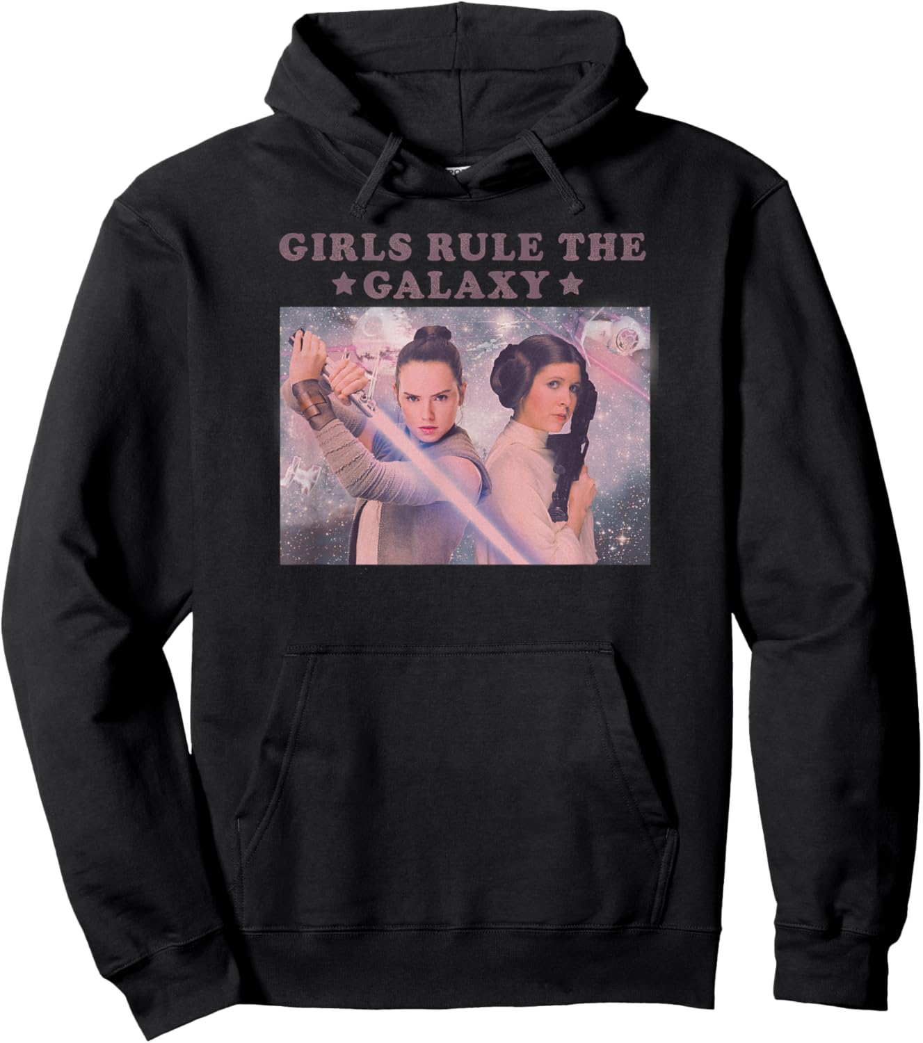 Star Wars Rey & Leia Girls Rule The Galaxy Portrait Hoodie - Hoodie | Black