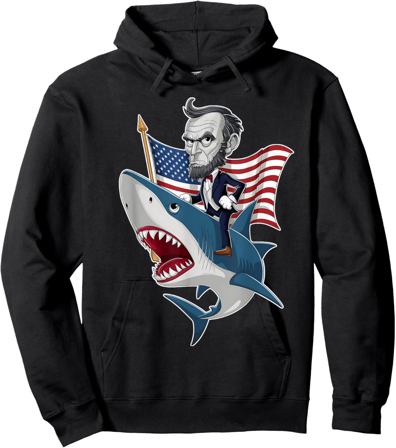 Abraham Lincoln Riding A Shark 4th Of July Patriotic Graphic Hoodie - Hoodie | Black