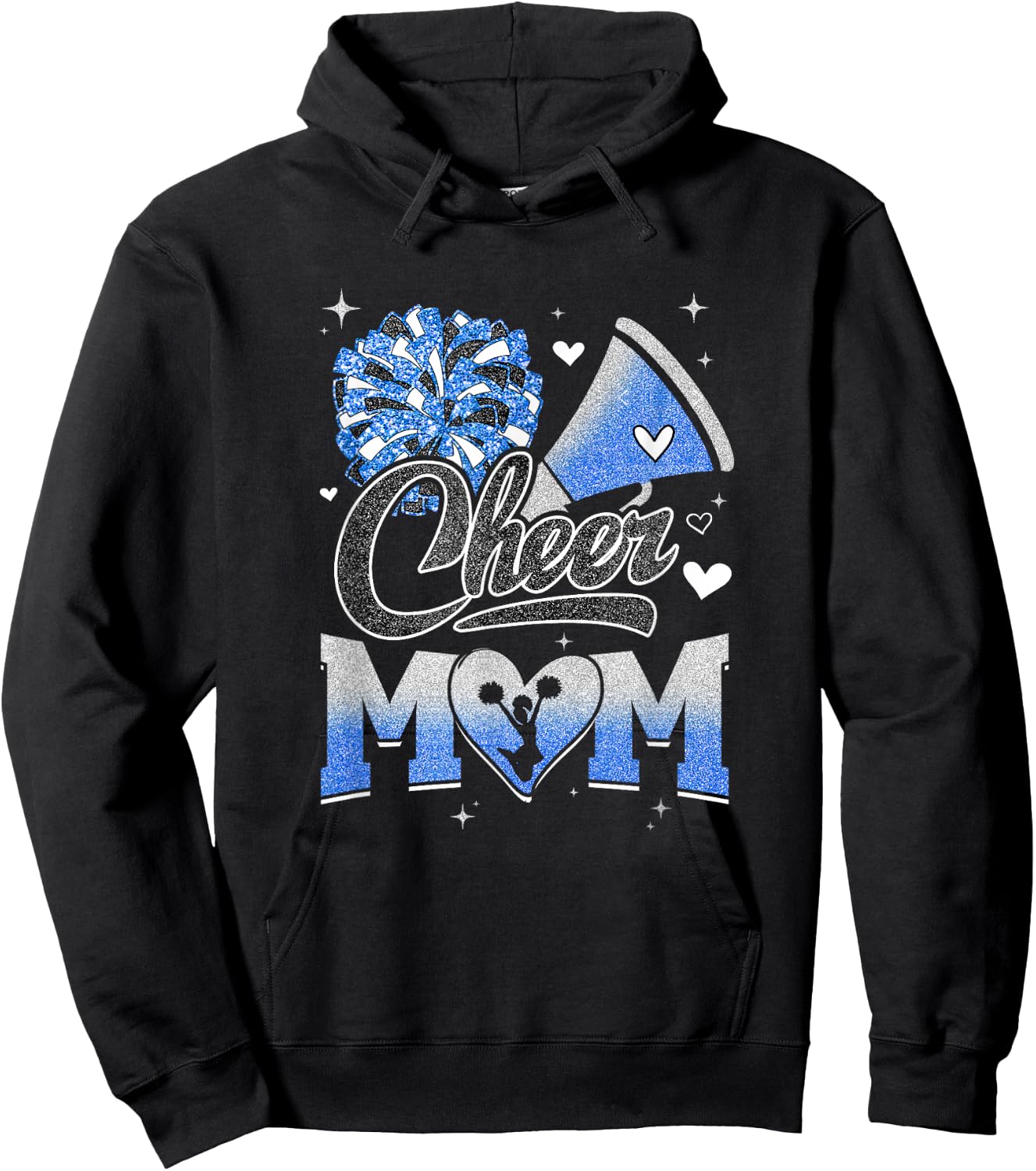 Cheer Mom Blue White Cheerleading Football Fan Hoodie - Hoodie | Black