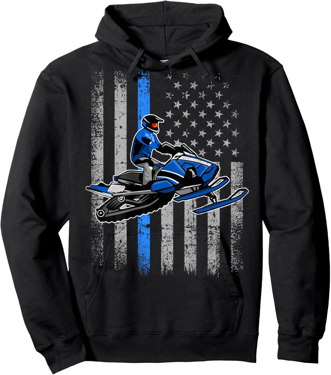 Snowmobile Riding Winter Snow USA American Flag Vintage Hoodie - Hoodie | Black