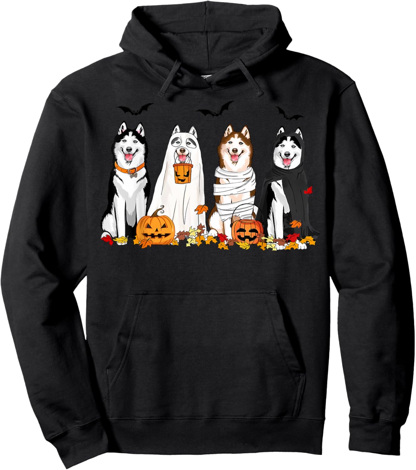 Siberian Husky Dogs Ghost Witch Mummy Halloween Pumpkins Hoodie - Hoodie | Black