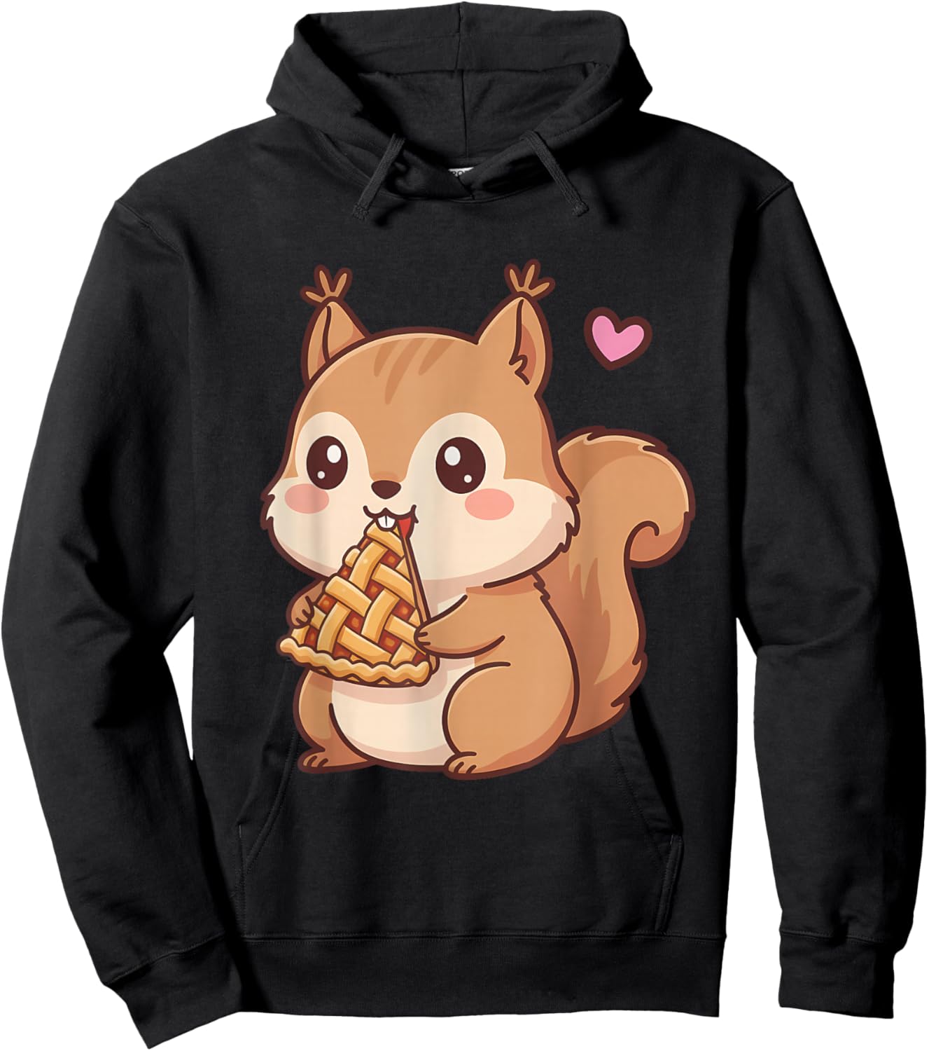 Cute Squirrel Kawaii Anime Style Eating Pie Lover Hoodie - Hoodie | Black
