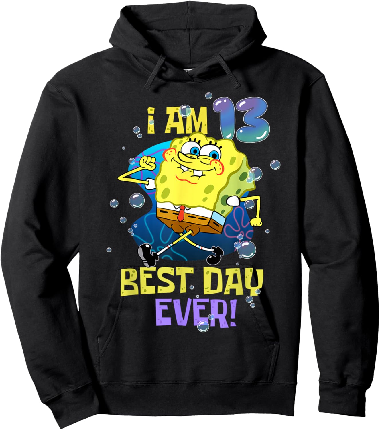 Mademark x SpongeBob SquarePants - Spongebob I Am 13 Best Day Ever 13th Birthday Kids Spongebob Hoodie - Hoodie | Black