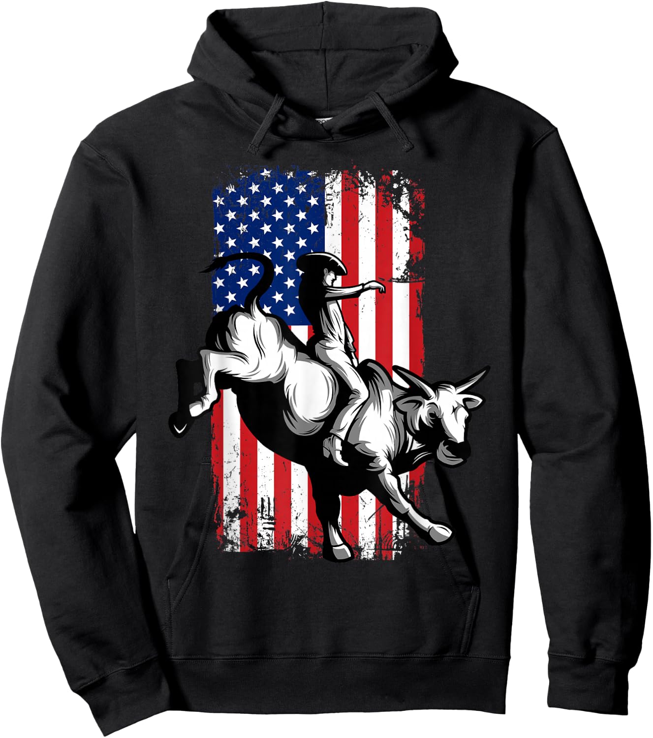 Rodeo Bull Rider Patriotic American USA Flag For Cowboys Hoodie - Hoodie | Black