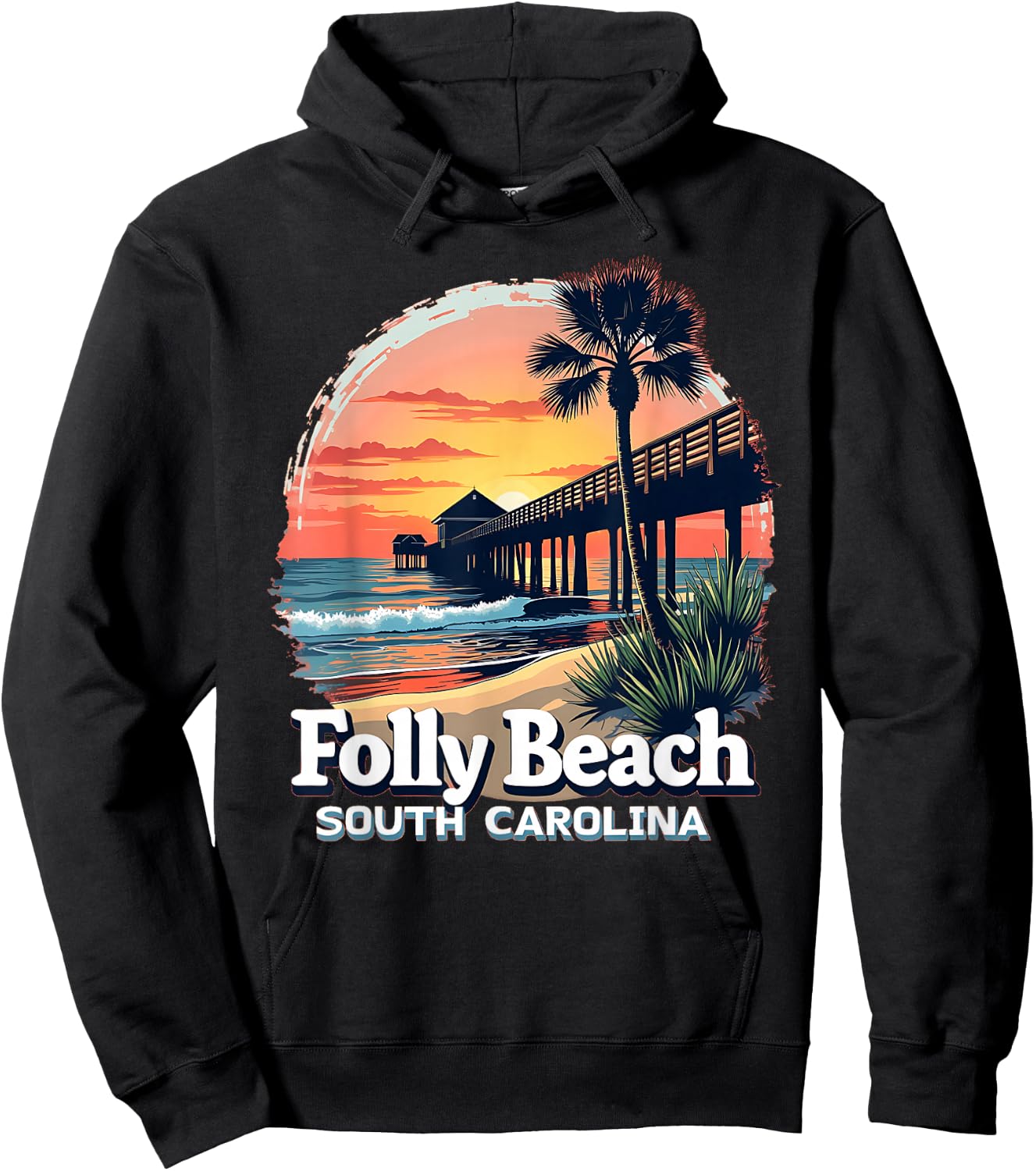 Scenic Sunset Beach Vacation Folly Beach South Carolina Hoodie - Hoodie | Black