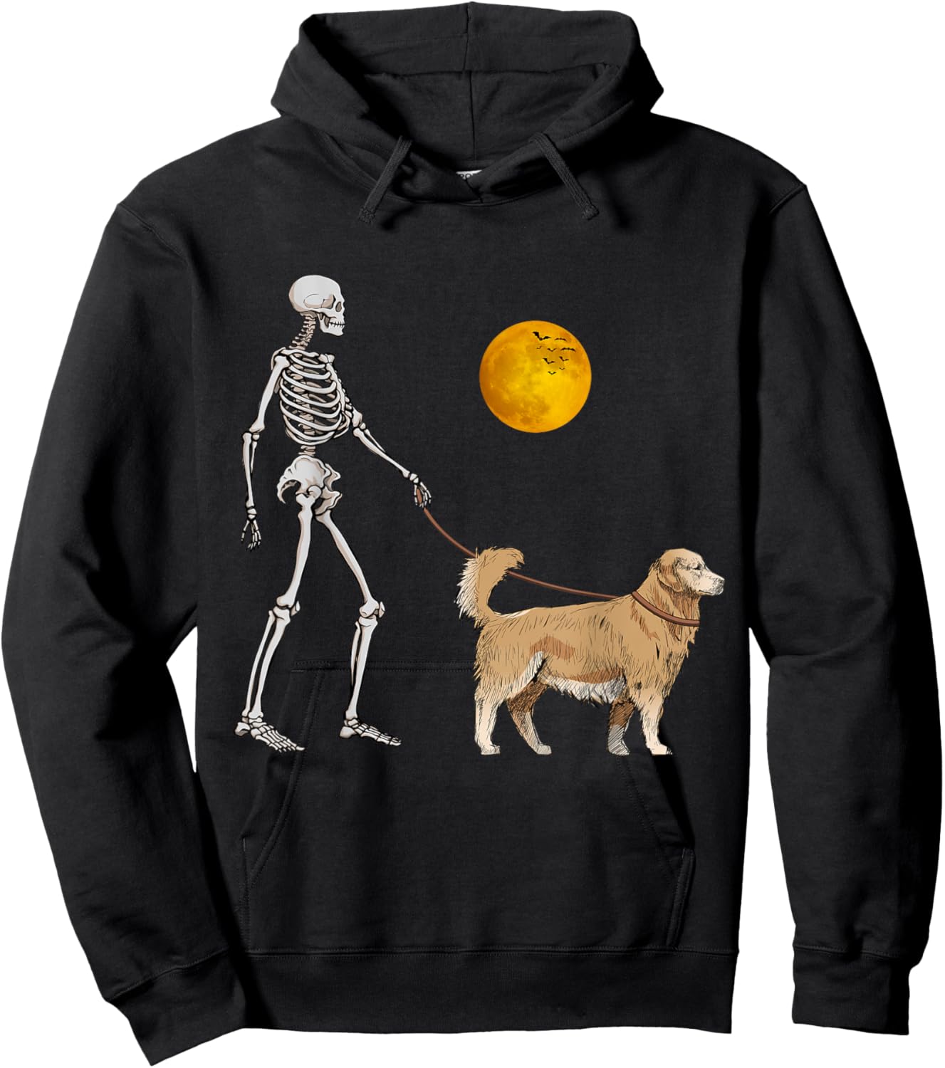Golden Retriever Skeleton Dog Walking Halloween Costume Hoodie - Hoodie | Black