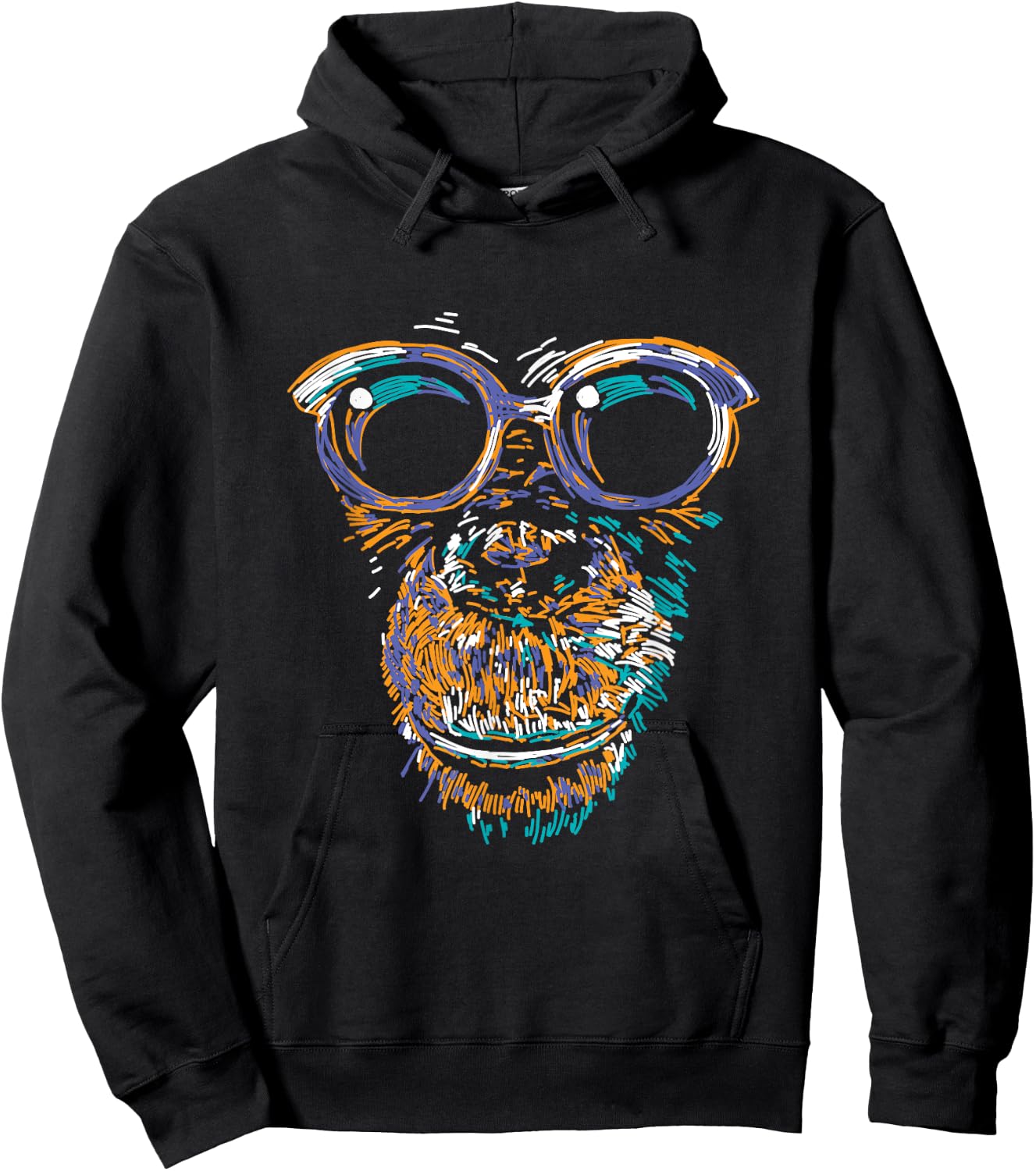 Cool Monkey Face Silhouette Animal Lover Monkey With Glasses Hoodie - Hoodie | Black