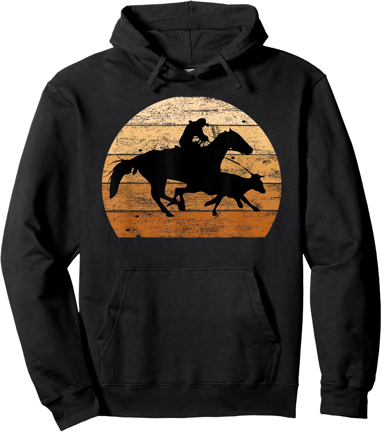Brown Distressed Style Western Cow Horse Calf Roping Hoodie - Hoodie | Black