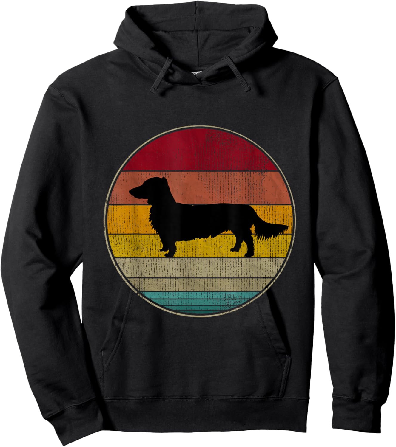 Long Haired Dachshund Dog Silhouette Pet Lover Vintage Retro Hoodie - Hoodie | Black