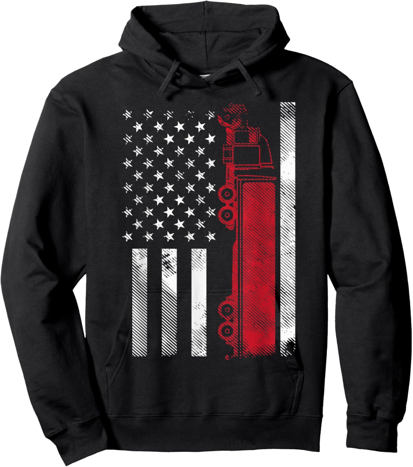 US American Flag Semi Truck Driver 18 Wheeler Trucker Gift Short Sleeve Hoodie - Hoodie | Black