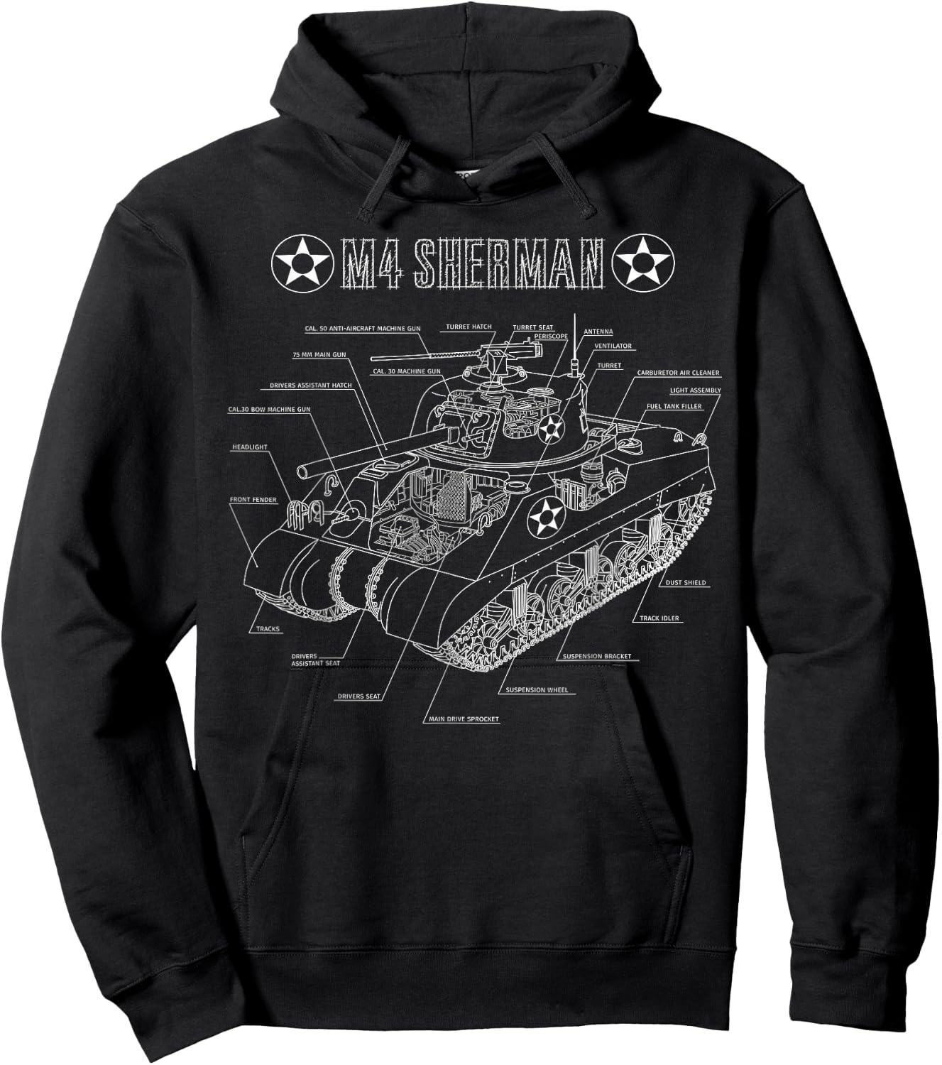 World War 2 American Tank M4A3 Sherman blueprint Hoodie - Hoodie | Black