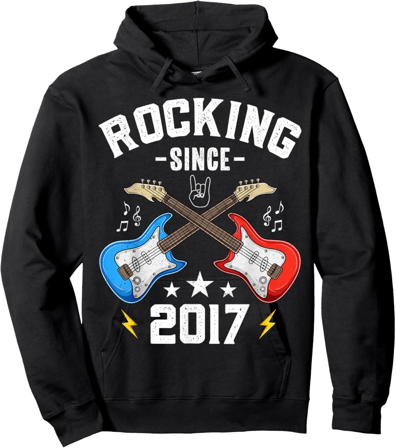 8 Year Old Rocking Since 2017 Guitar 8th Birthday Hoodie - Hoodie | Black