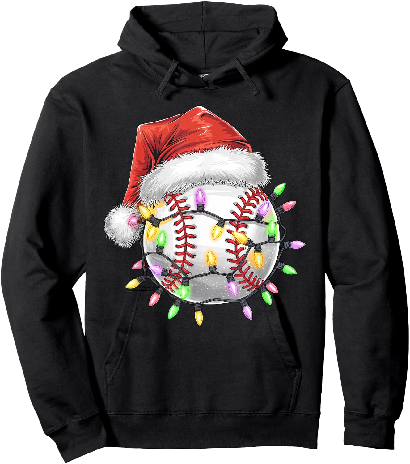 Baseball Christmas Lights Men Boys Youth Santa Sports Hoodie - Hoodie | Black