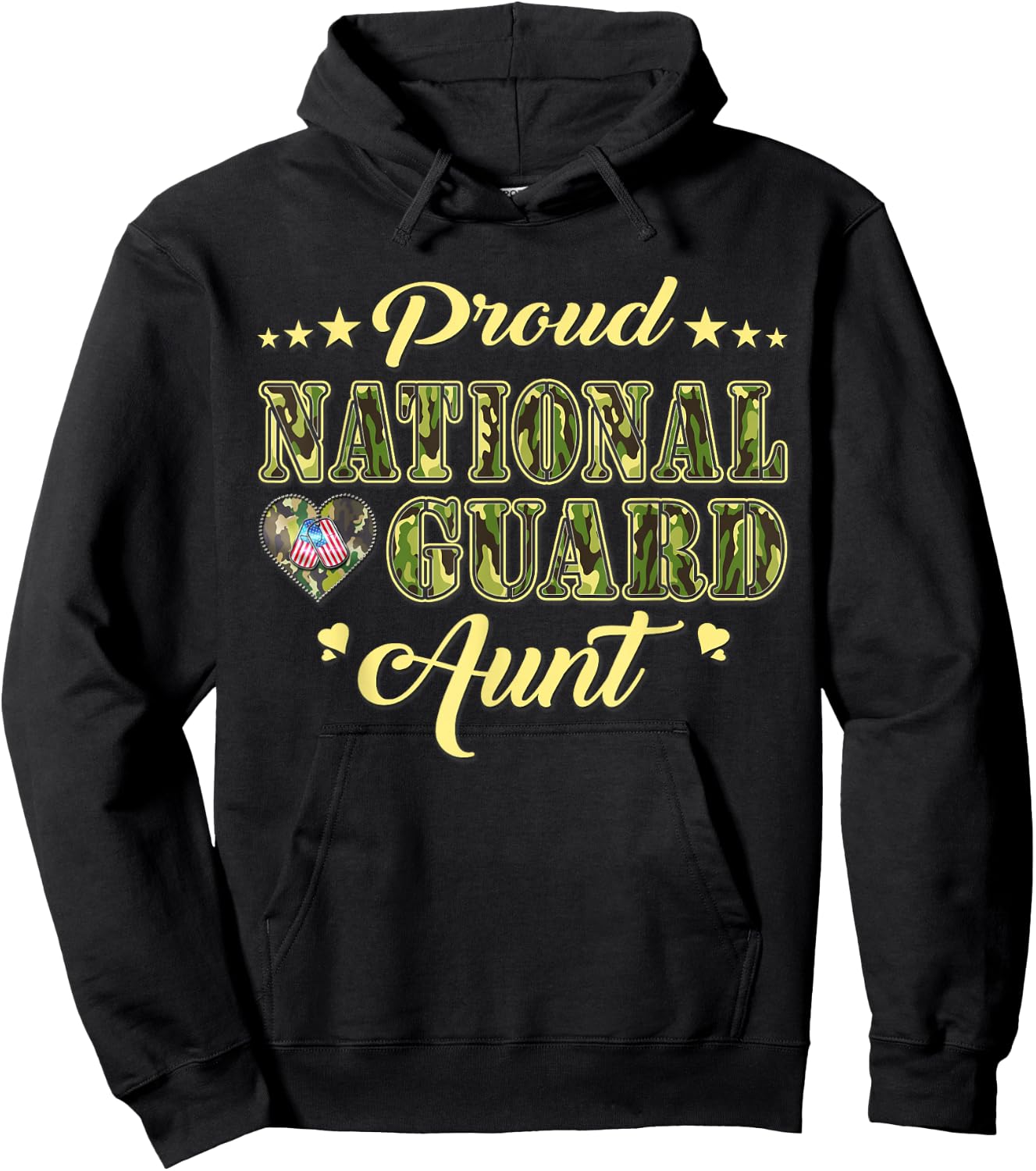 Proud National Guard Aunt Dog Tags Heart Military Auntie Men Women Hoodie - Hoodie | Black