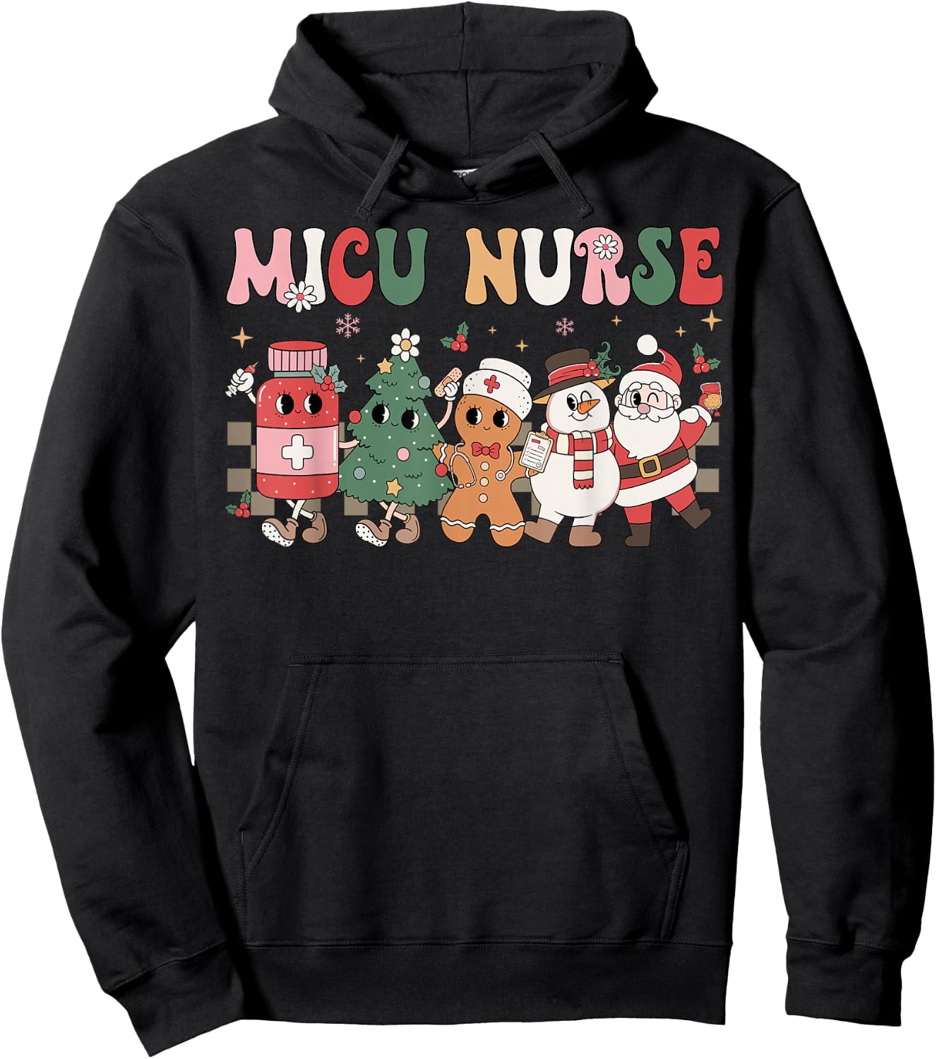 MICU Nurse Christmas Tree Gingerbread Nurse Retro Hoodie - Hoodie | Black