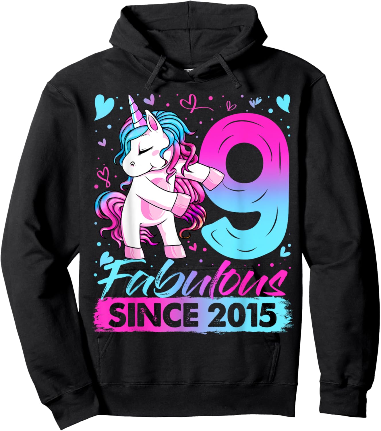 9 Years Old Flossing Unicorn Gifts 9th Birthday Girl Party Hoodie - Hoodie | Black