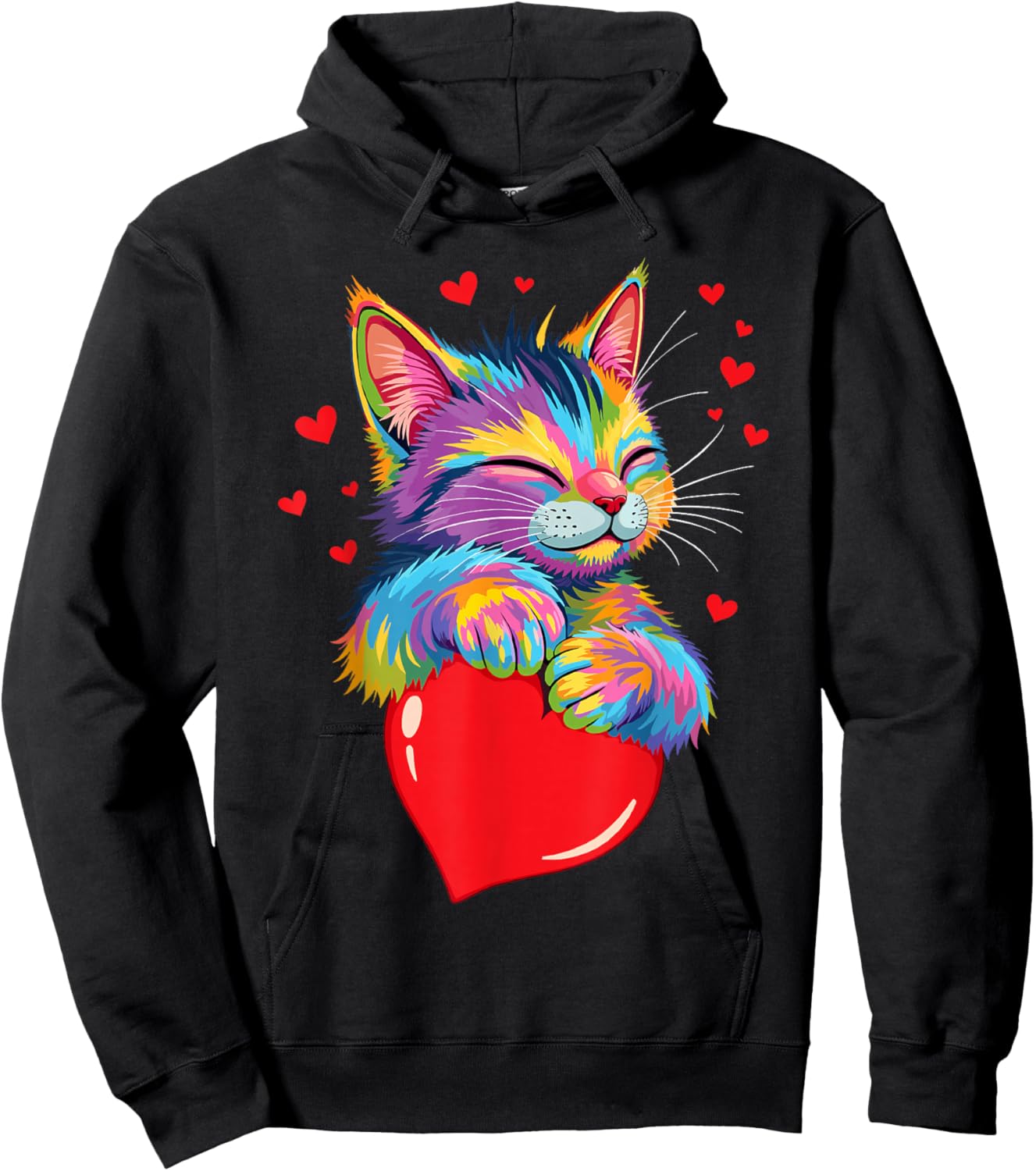 Valentines Day Cat And Love Heart Women Girls Cats Lover Hoodie - Hoodie | Black
