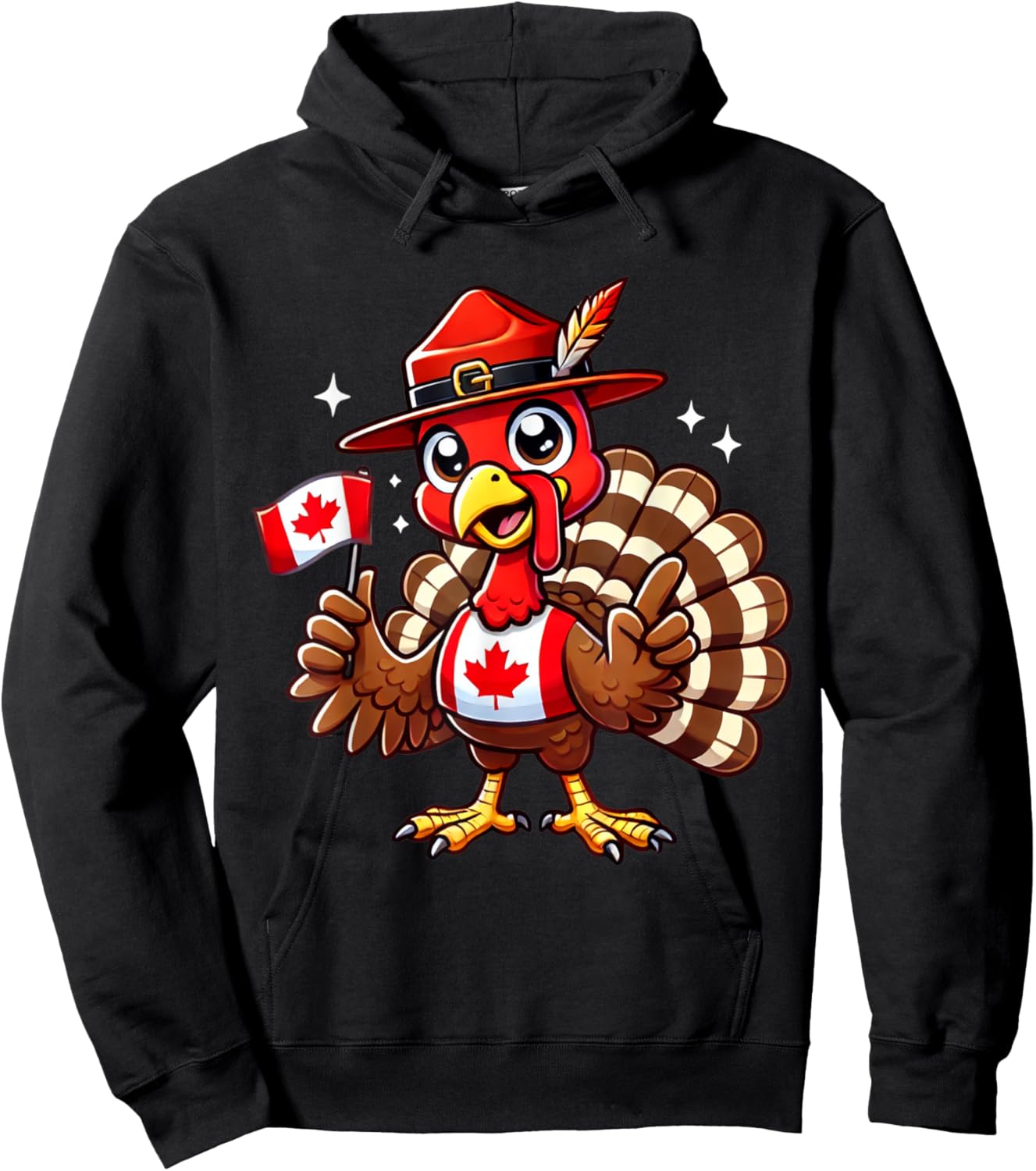 Funny Turkey Graphic Canada Flag Happy Canadian Thanksgiving Hoodie - Hoodie | Black