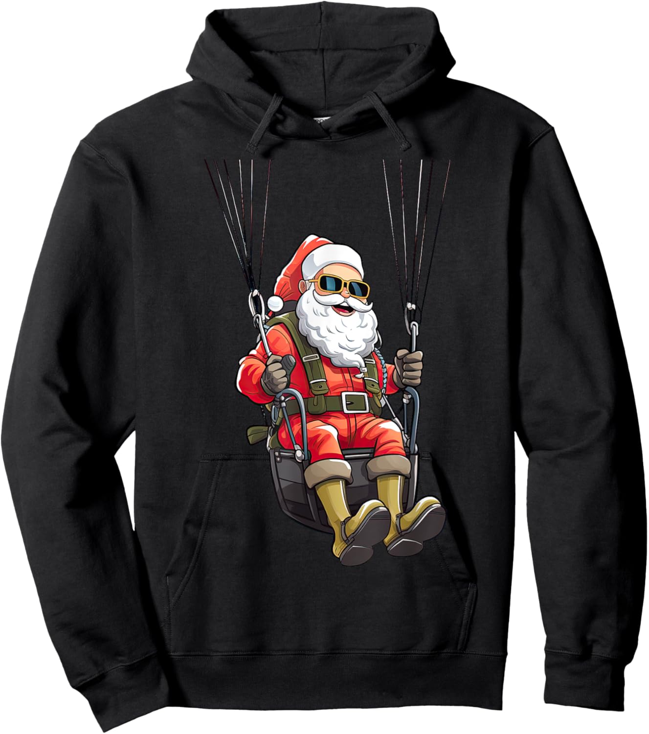 Christmas Santa's Airborne Sleigh Ride Parachuting Xmas Hoodie - Hoodie | Black