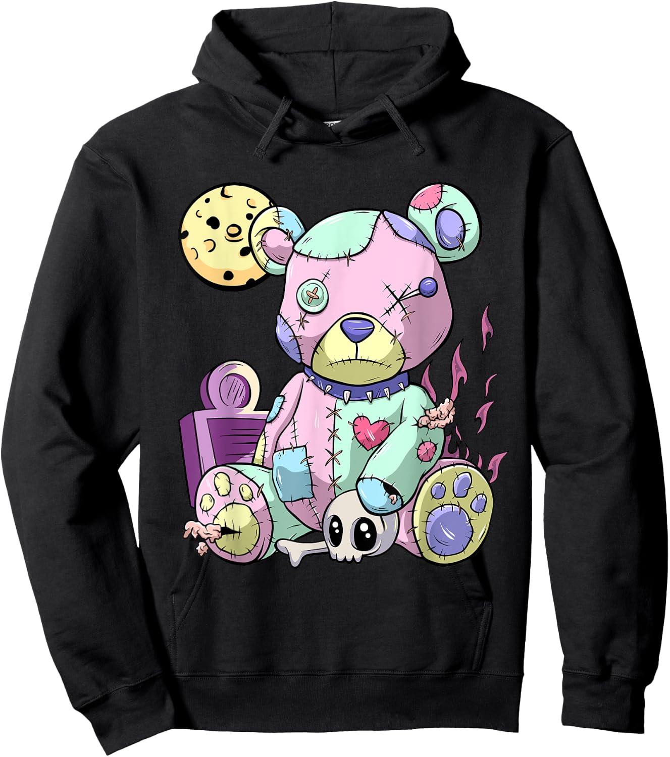 Kawaii Pink Pastel Goth Cute Creepy Teddy Bear Anime Hoodie - Hoodie | Black