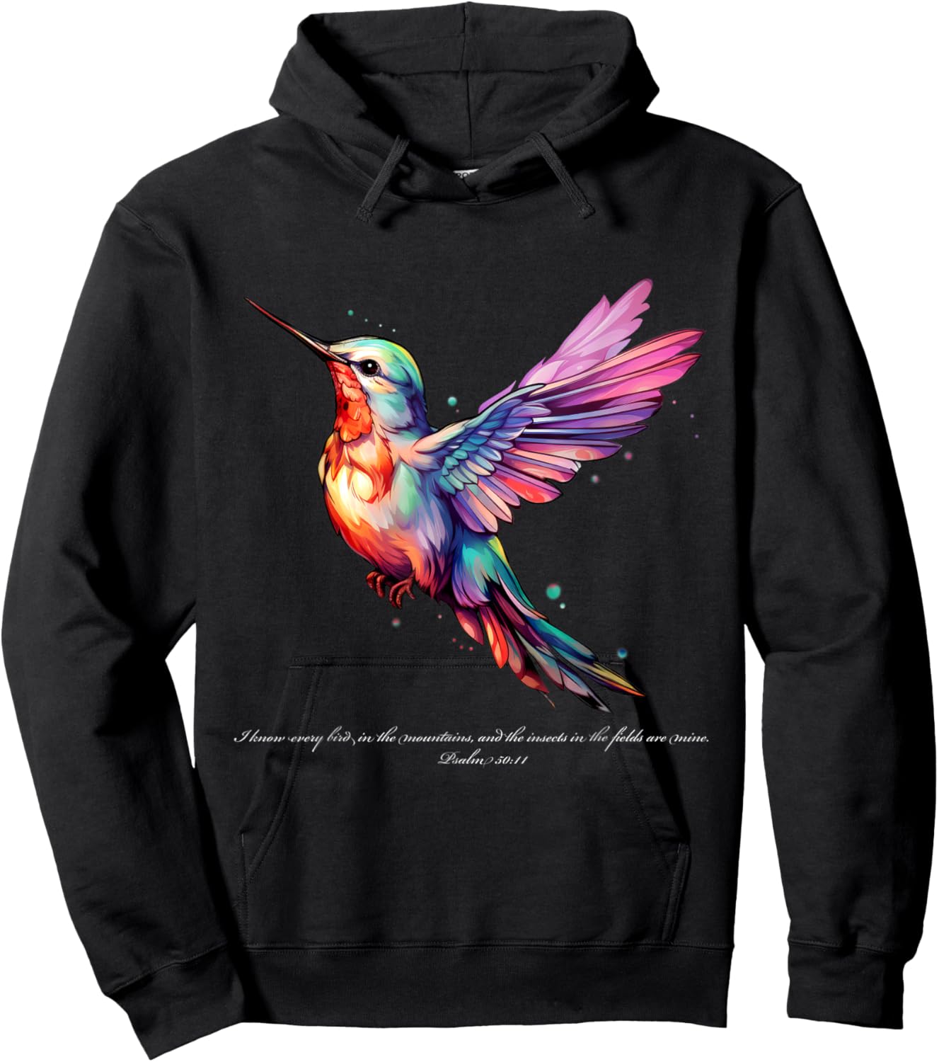 Hummingbird Bible Scripture Watercolor Art Psalm 50:11 Hoodie - Hoodie | Black